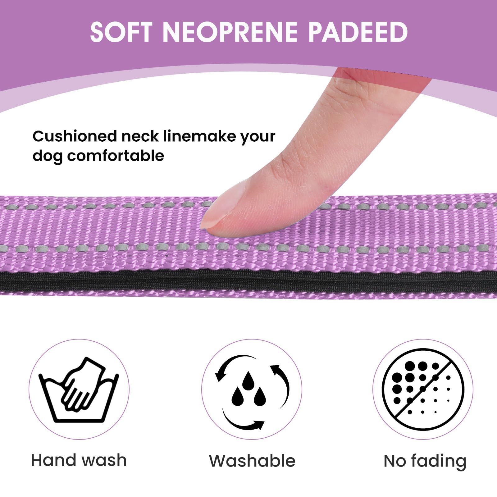 Penseepet Reflective Dog Collar Padded With Soft Neoprene Breathable Quick Release Basic Dog Collars For Medium Large Dogs Laven