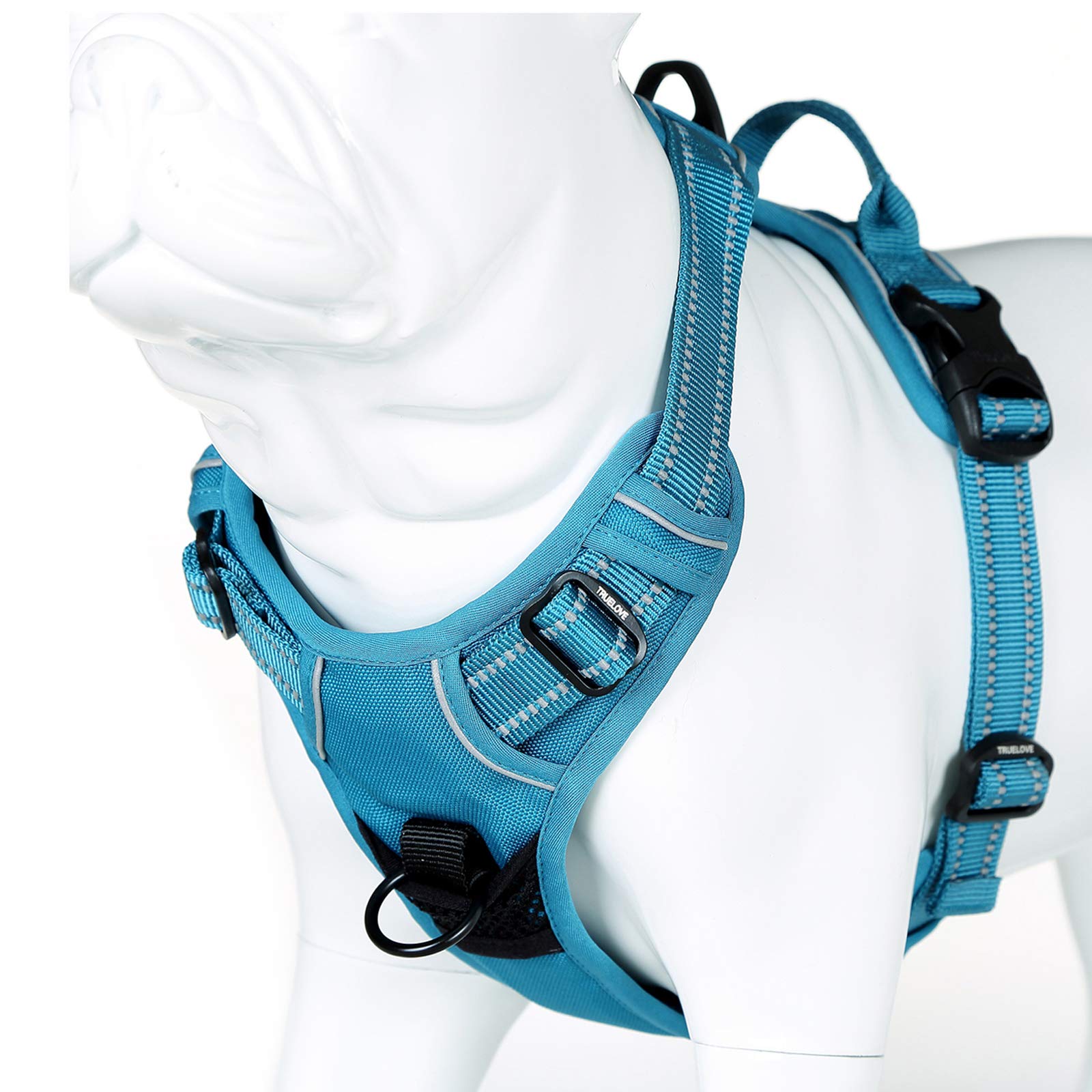 Juxzh Soft Front Dog Harness .Best Reflective No Pull Harness With Handle And 2 Leash Attachments Teal Blue