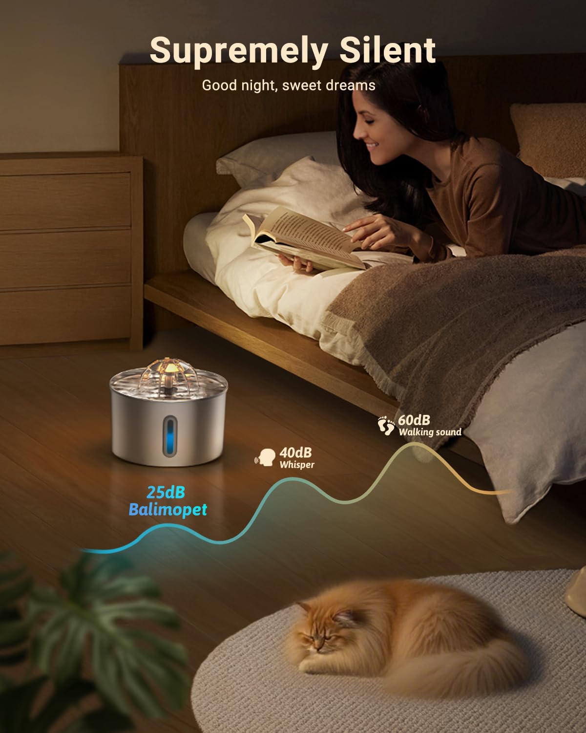 Cat Water Fountain Stainless Steel - 74oz/2.2L Pet Dog Water Dispenser Automatic Silent Cats Dispenser for Drinking Indoor Metal