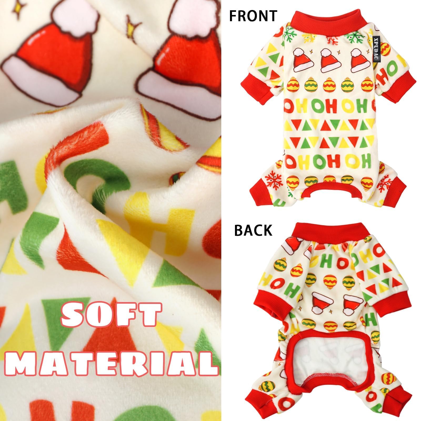 Xpudac 4 Piece Dog Christmas Pajamas Santa Pet Clothes Cute Snowman Dog Pajamas For Small Dogs Red Green X-Small