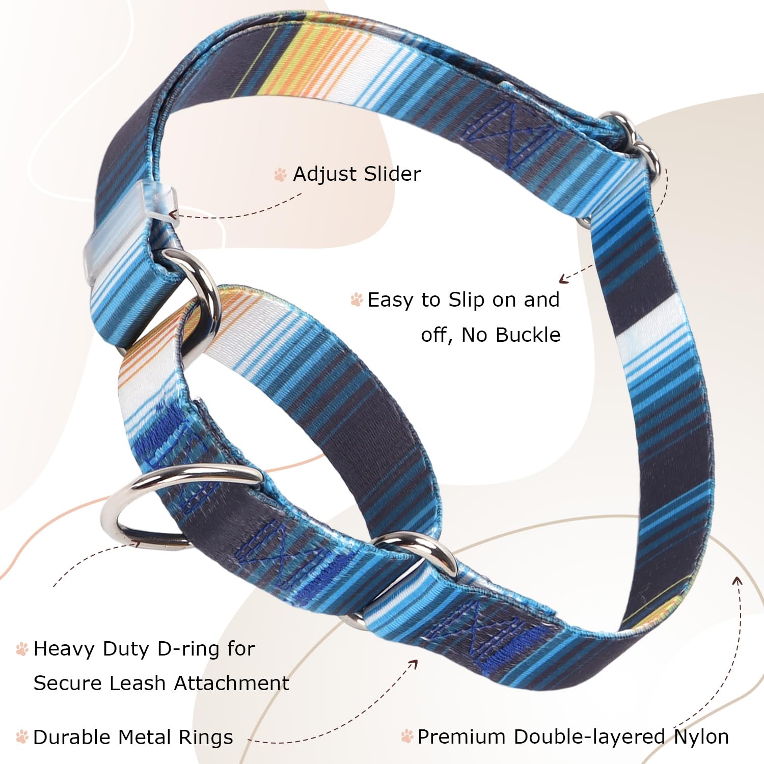 Martingale Collar For Dogs Adjustable Heavy Duty Training Collars With Special Tribal Pattern For Small Medium Large Dog, No Sli