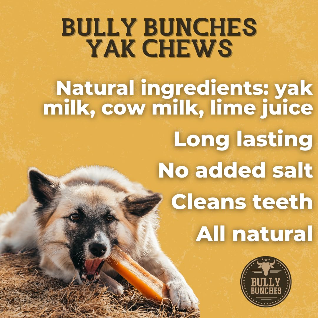 Bully Bunches Large Authentic Yak Cheese Himalayan Chews for Large Dogs & Heavy Chewers - All Natural Dog Treat Dental Chews, Ma