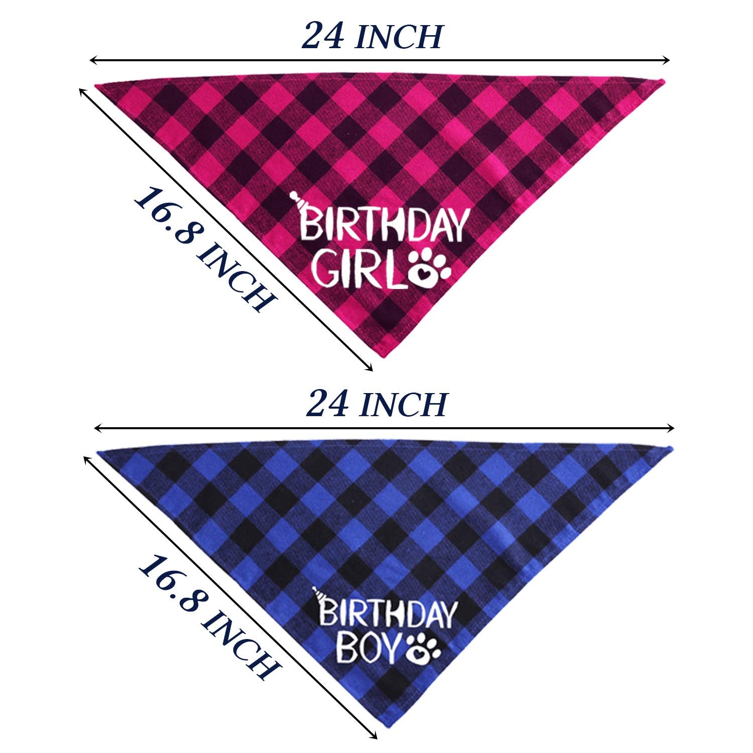 Stmk 2 Pack Dog Birthday Bandana, Dog Birthday Boy Girl Bandana Plaid Triangle Scarf For Dog Puppy Birthday Party Supplies