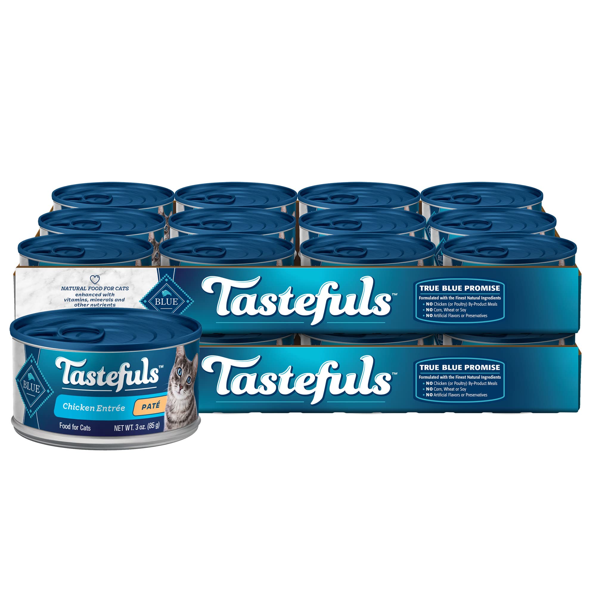 Blue Buffalo Tastefuls Natural Pate Wet Cat Food, Chicken Entr  e 3-oz cans (Pack of 24)