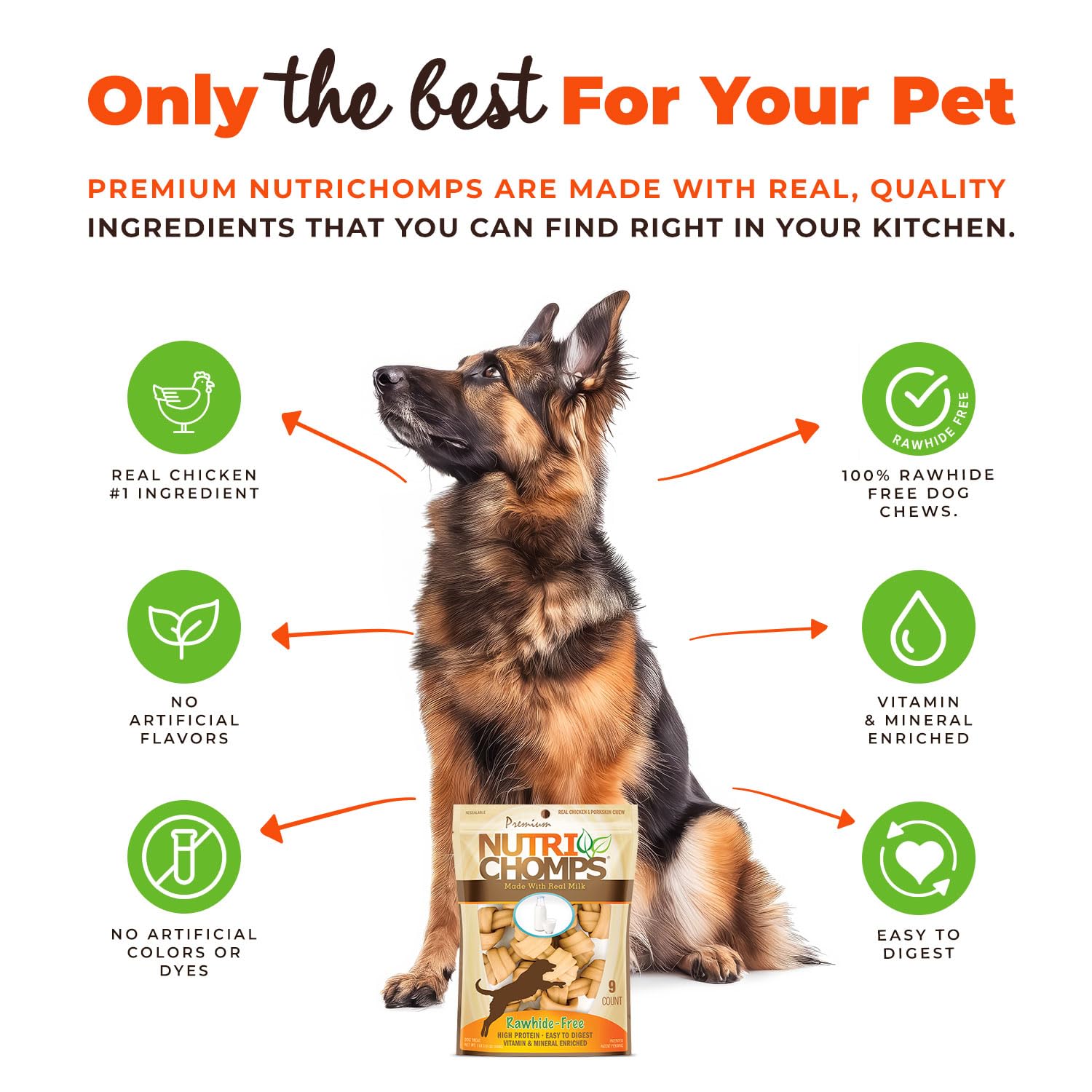 NutriChomps Dog Chews, 4-inch Knots, Easy to Digest, Rawhide-Free Dog Treats, 9 Count Real Milk flavor