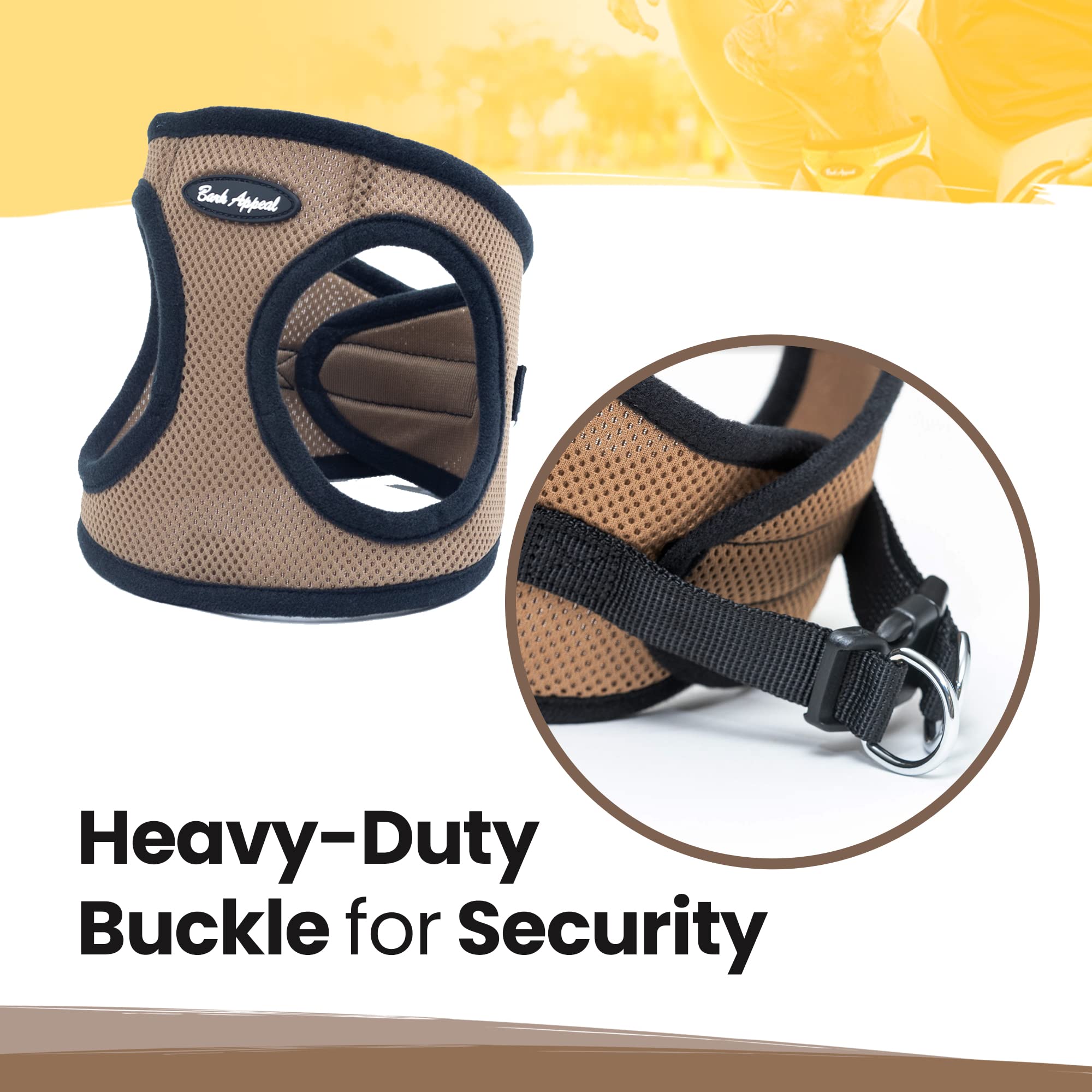 Bark Appeal Step-in Dog Harness, Mesh, Medium, Caramel Brown, Adjustable Heavy-Duty Buckle, Non-Choking Fit