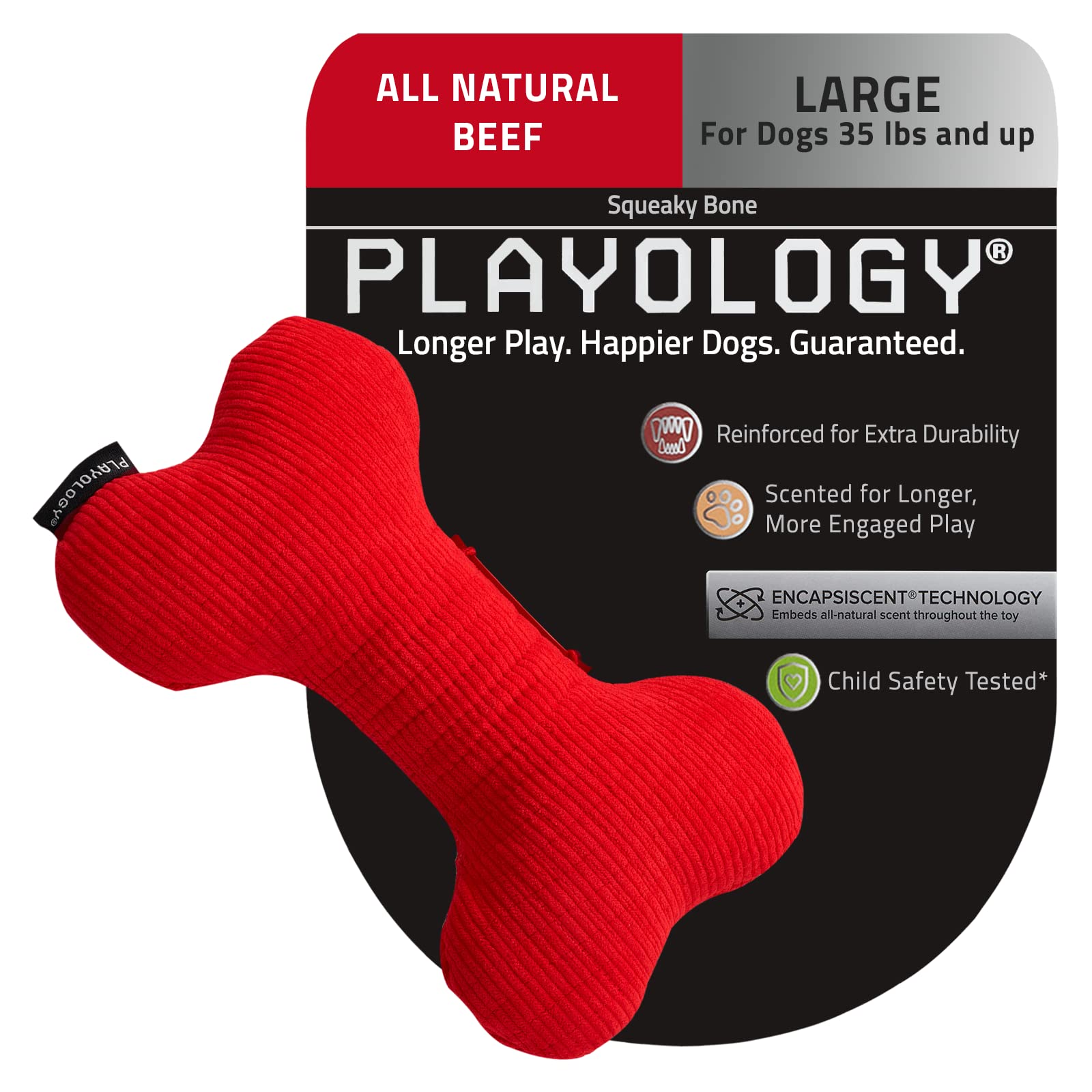 Playology Plush Squeaky Bone Toy For Large Breed Dogs (35Lbs & Up) - Engaging All-Natural Beef Scent