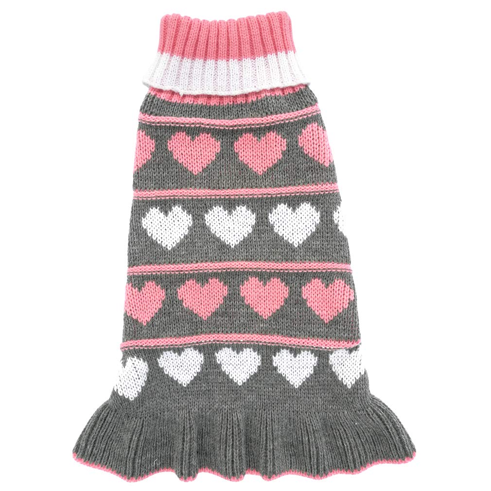 Jecikelon Pet Dog Long Sweaters Dress Knitwear Turtleneck Pullover Warm Winter Puppy Sweater Long Dresses (Grey Heart, X-Large)