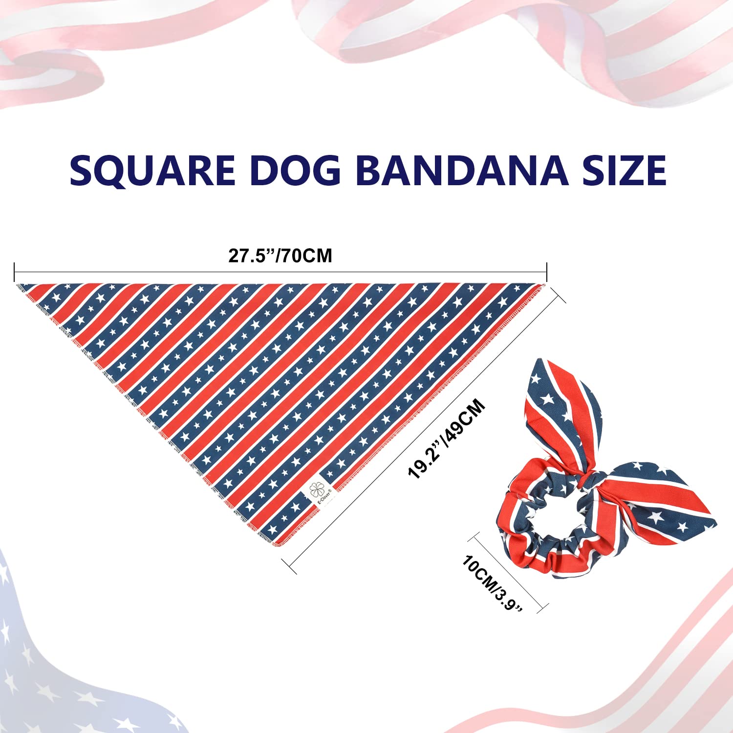 E-Clover 4Th Of July Dog Bandanas & Matching Scrunchie Set American Flag Dog Scarf For Medium Large Dogs Patriotic Pet Bandana K