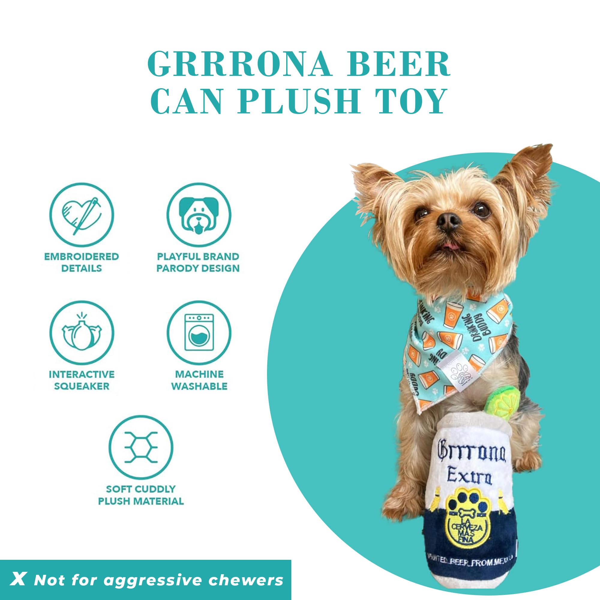 Haute Diggity Dog Grrrona Beer Can, Plush Designer Dog Toys with Interactive Squeaker, Stimulating Pet Enrichment, Machine-Washa