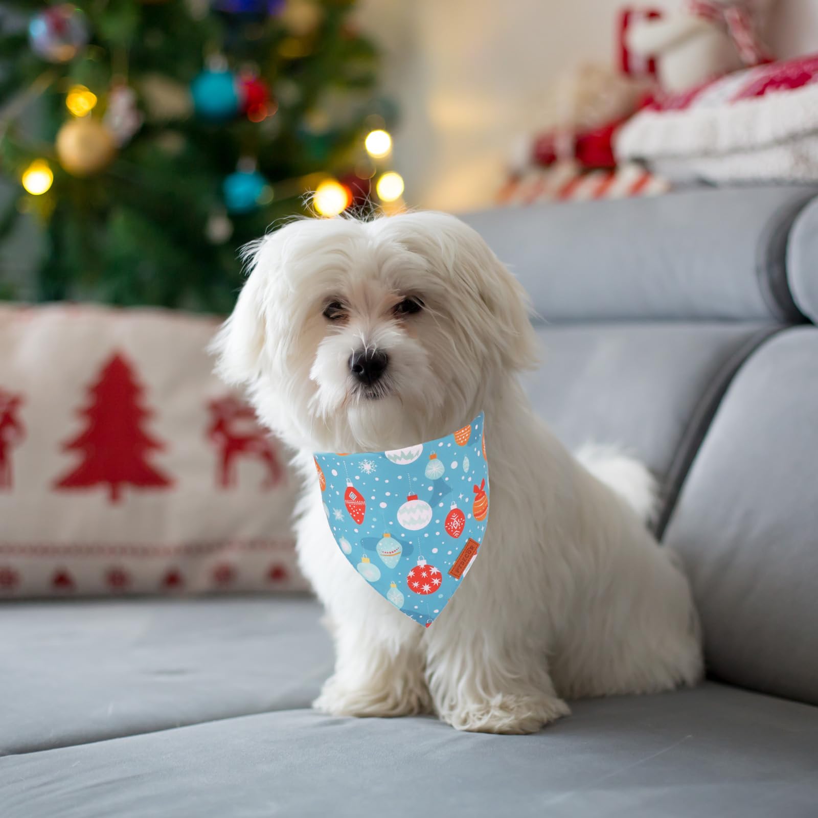 Ptdecor Christmas Dog Bandana, Xmas Light Bulb Santa Reversible Holiday Dog Scarf, Triangle Christmas Bandanas For Small Dogs Pe