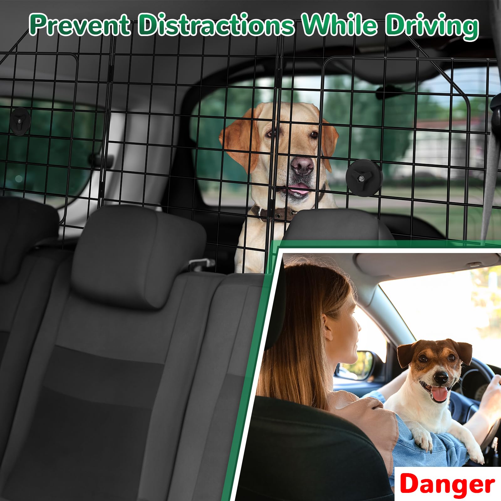 HAITRAL Universal-Fit Dog Barrier - Adjustable Heavy-Duty Wire Mesh Pet Guard for SUV/Car/Truck - Black