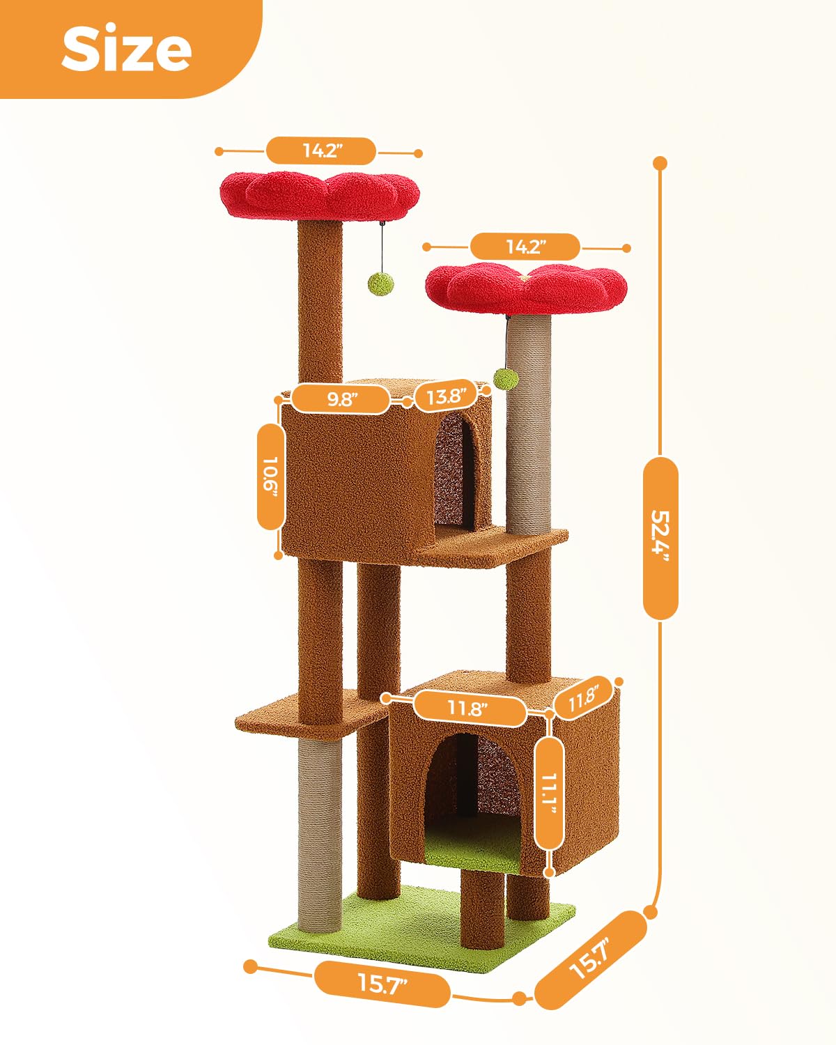 Muttros Flower Cat Tree, 52.4'' Cat Tree Tower For Indoor Cats, Cute Cat Tree With 2 Flower Padded Perches, 2 Condos & 2 Scratch