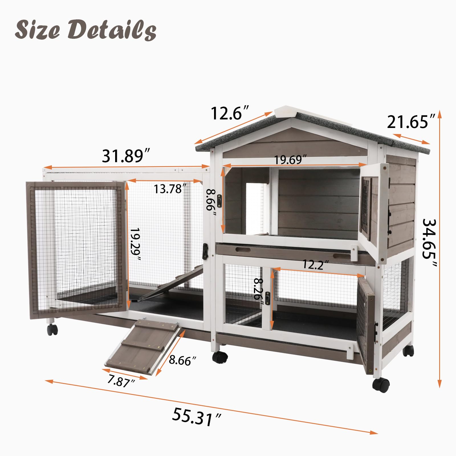Gowoodhut Rabbit Hutch Indoor Outdoor 2 Story Bunny Cage With 3 No Leak Trays,55.31'' L Guinea Pig Cages Rabbit Cage With 6 Whee