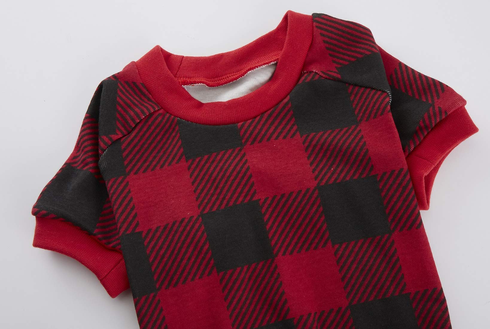 Red Plaid Christmas Clothes For Dogs Pajamas Onesie Pjs, Back 23' Xlarge