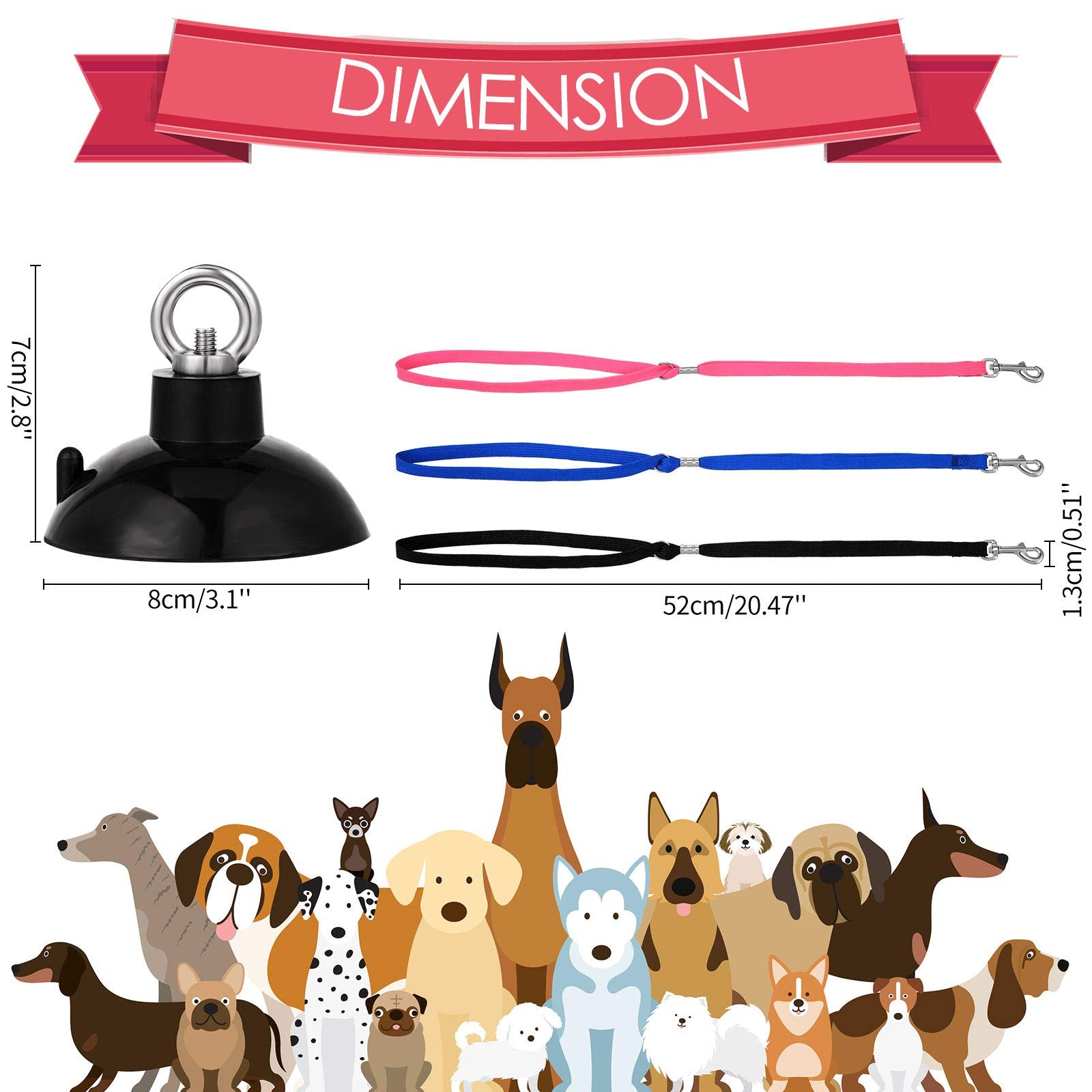 Frienda 4 Pieces Dog Bathing Tether With Suction Cup Pet Dog Grooming Tub Restraint Loops And Adjustable Cat Fixed Safety Rope For Pet Shower Bathing Grooming(Blue Black Pink)