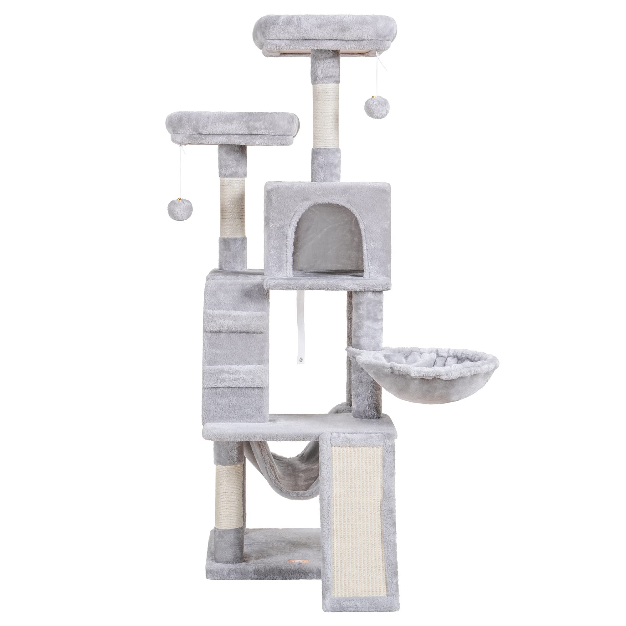 Heybly Cat Tree, Cat Tower For Indoor Cats,Multi-Level Cat Furniture Condo For Cats With Padded Plush Perch, Cozy Basket And Scratching Board Light Gray Hct014W