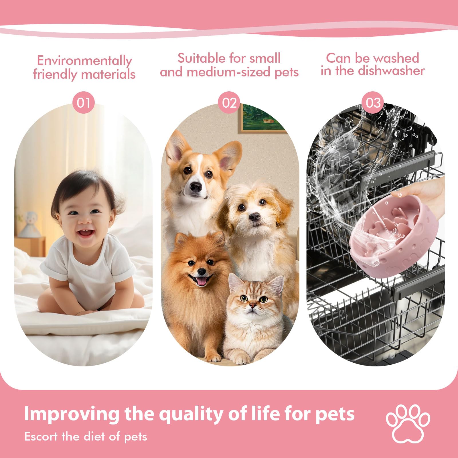 Silicone Slow Feeder Dog Bowls & Cat Bowls, 2 Cups Small Pet Food Bowl with Non-Slip Suction Base, Food-Grade Safe Puzzle Feeder