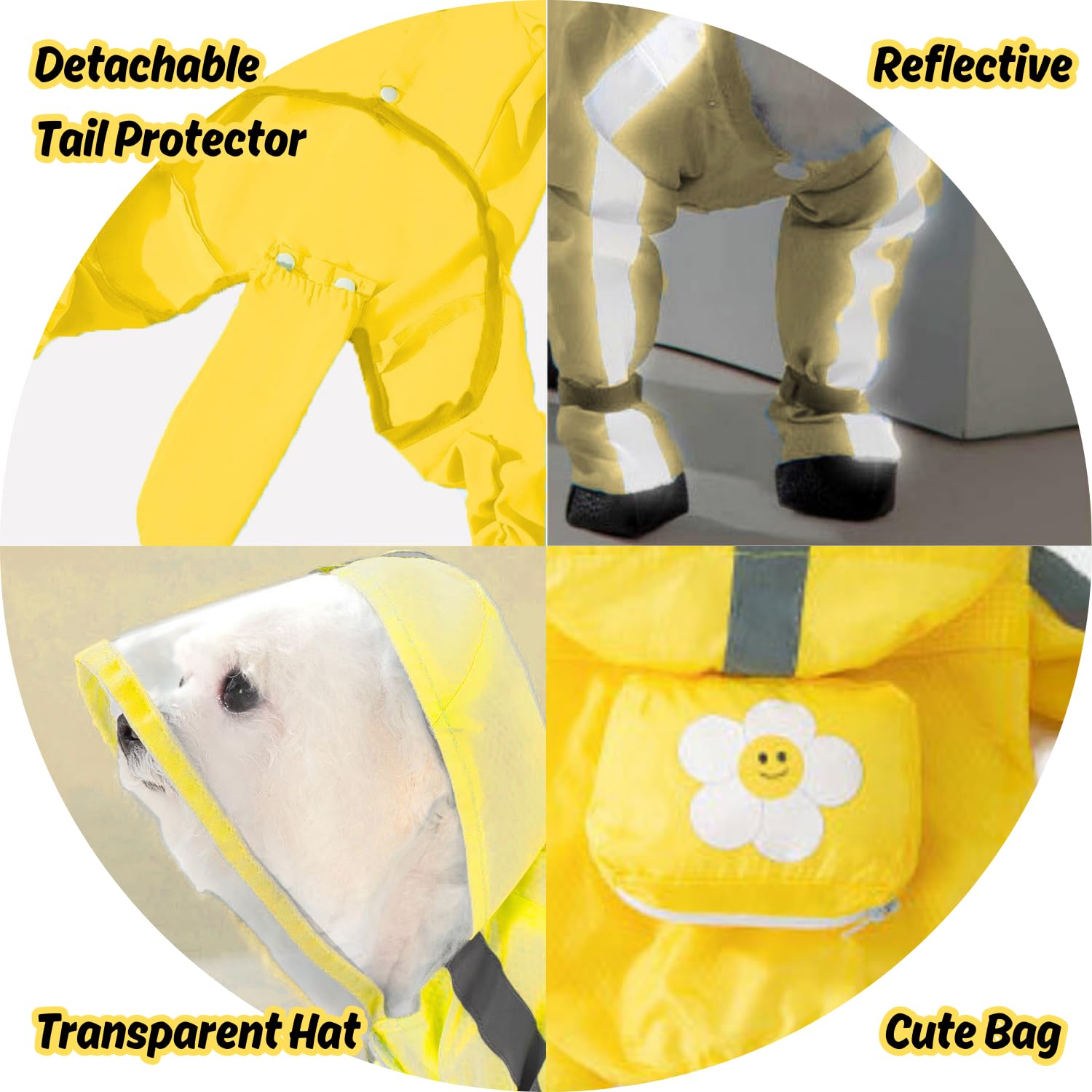 Harikaji Small Dog Raincoat, Tail Protect Feet Cover Waterproof Dog Rain Jacket For Puppy, Yellow, Xl