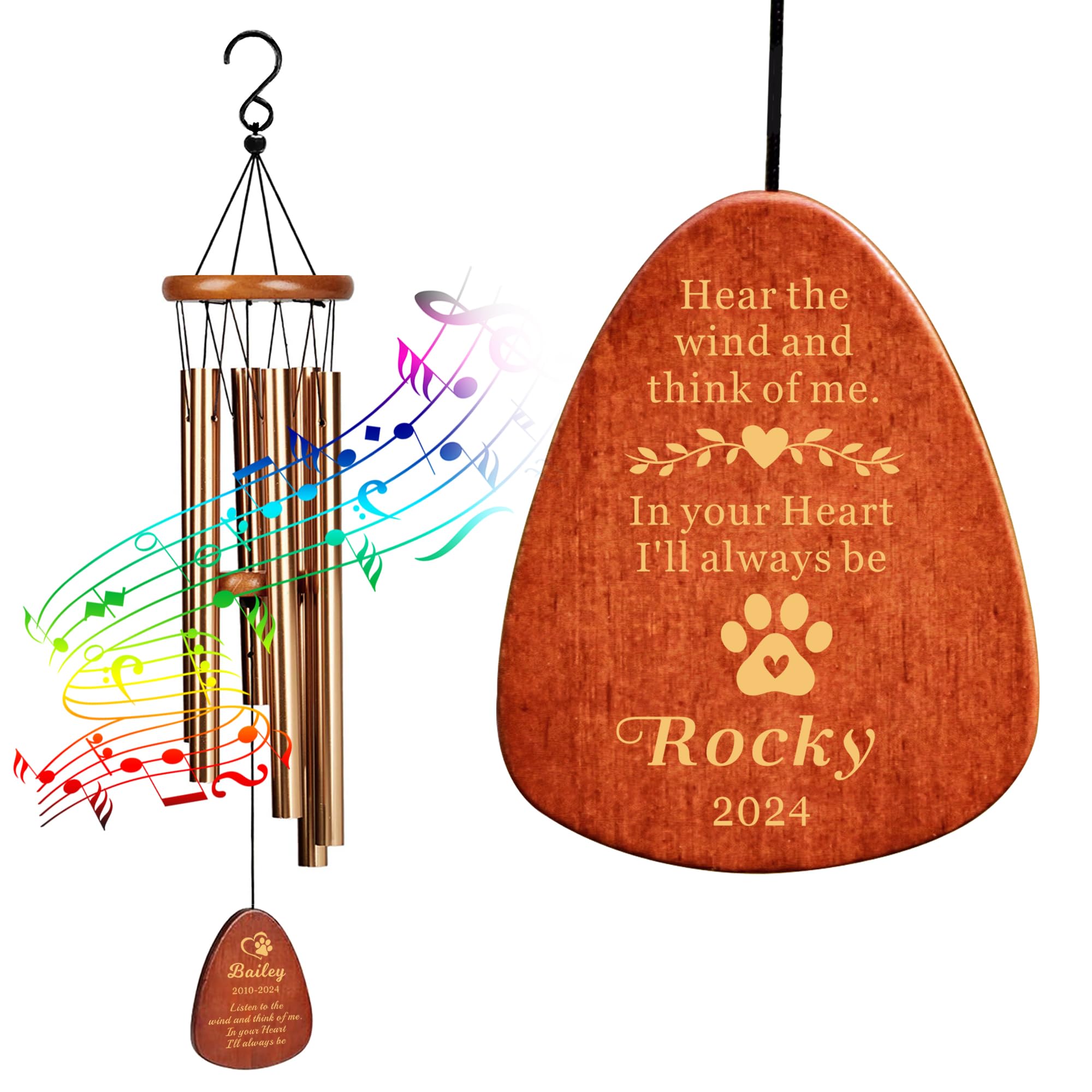 Edsg Personalized Dog Memorial Wind Chimes, Design 2, Champagne Gold