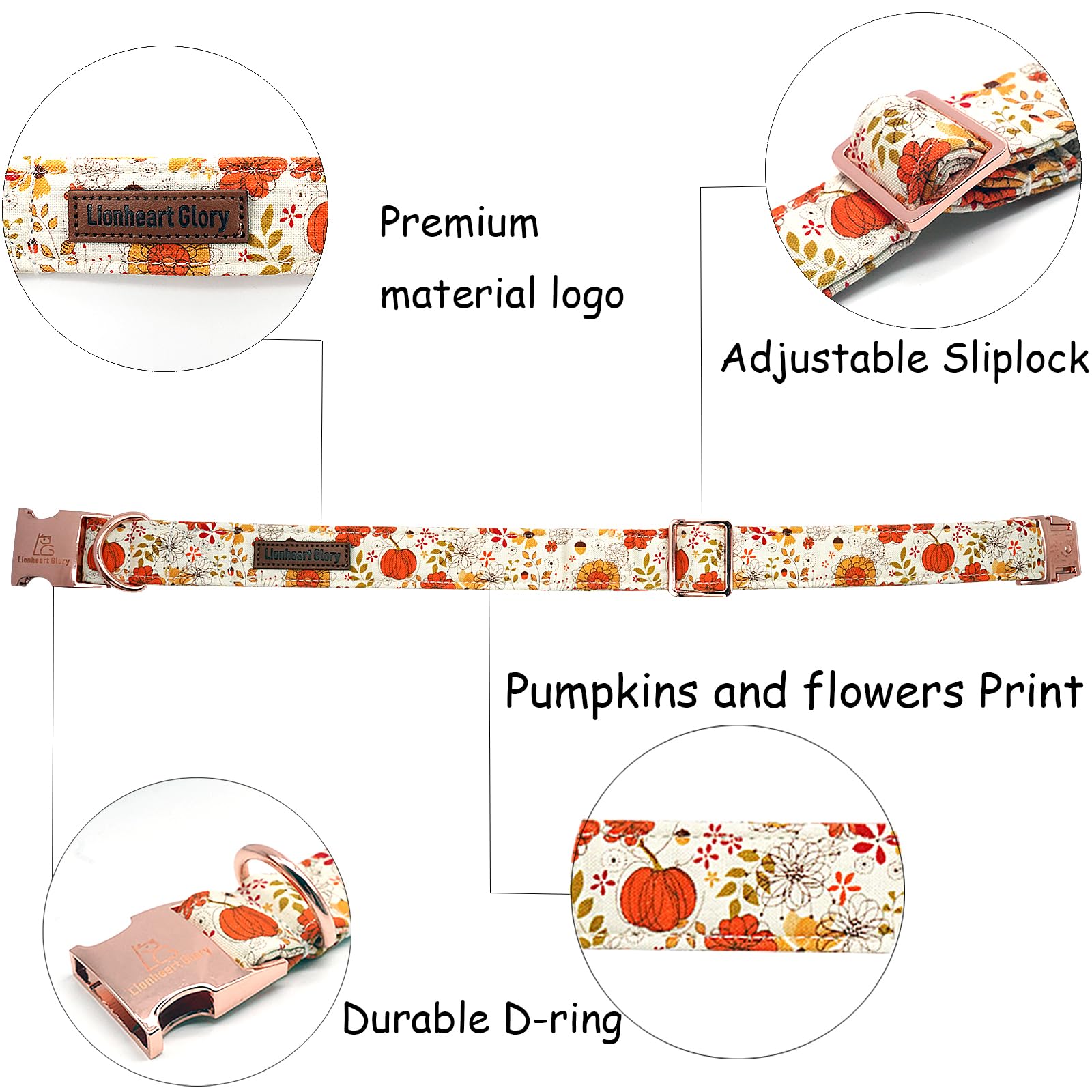 Lionheart Glory Dog Collar Halloween Collar Dog Fall Dog Collars, Adjustable Heavy Duty Dog Collar For X-Large Dogs Pumpkin Collar Dog