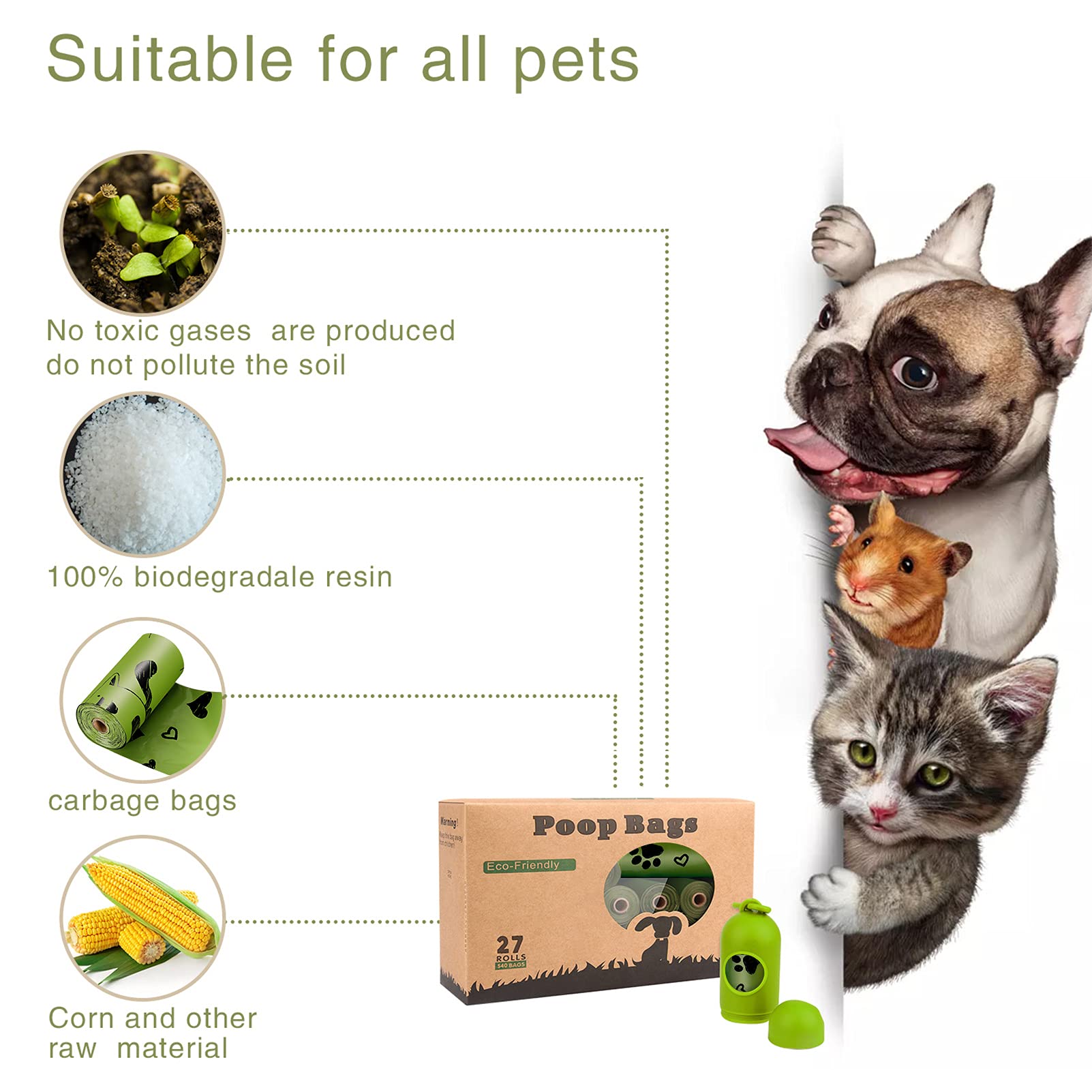 Yingdelai Dog Poop Bag, Biodegradable - 540 Count Dog Waste Bags With Dispenser, Extra Thick Strong Leak Proof Doggy Poop Bags| Scented
