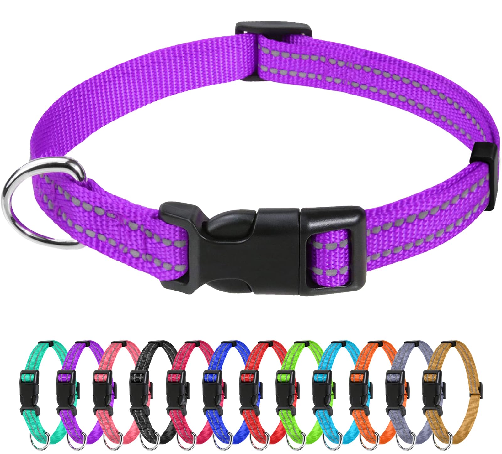Tagme Reflective Nylon Dog Collars, Adjustable Classic Dog Collar With Quick Release Buckle For Extra Small Dogs, Purple, 5/8' Width