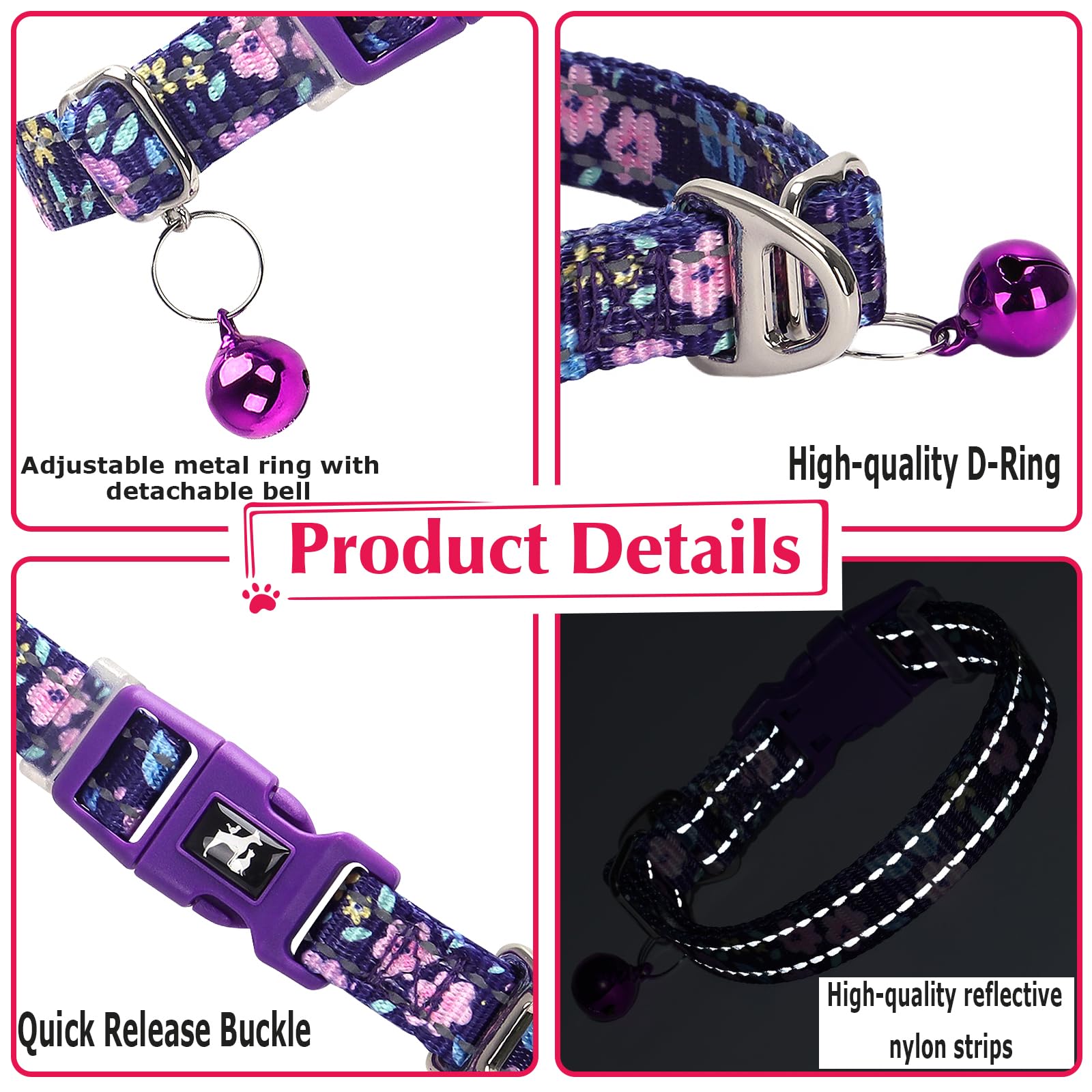 Soft Nylon Small Dogs Collar With Bell - Reflective, Adjustable & Lightweight For Xs & S Dogs, Comfortable & Safe For Everyday U