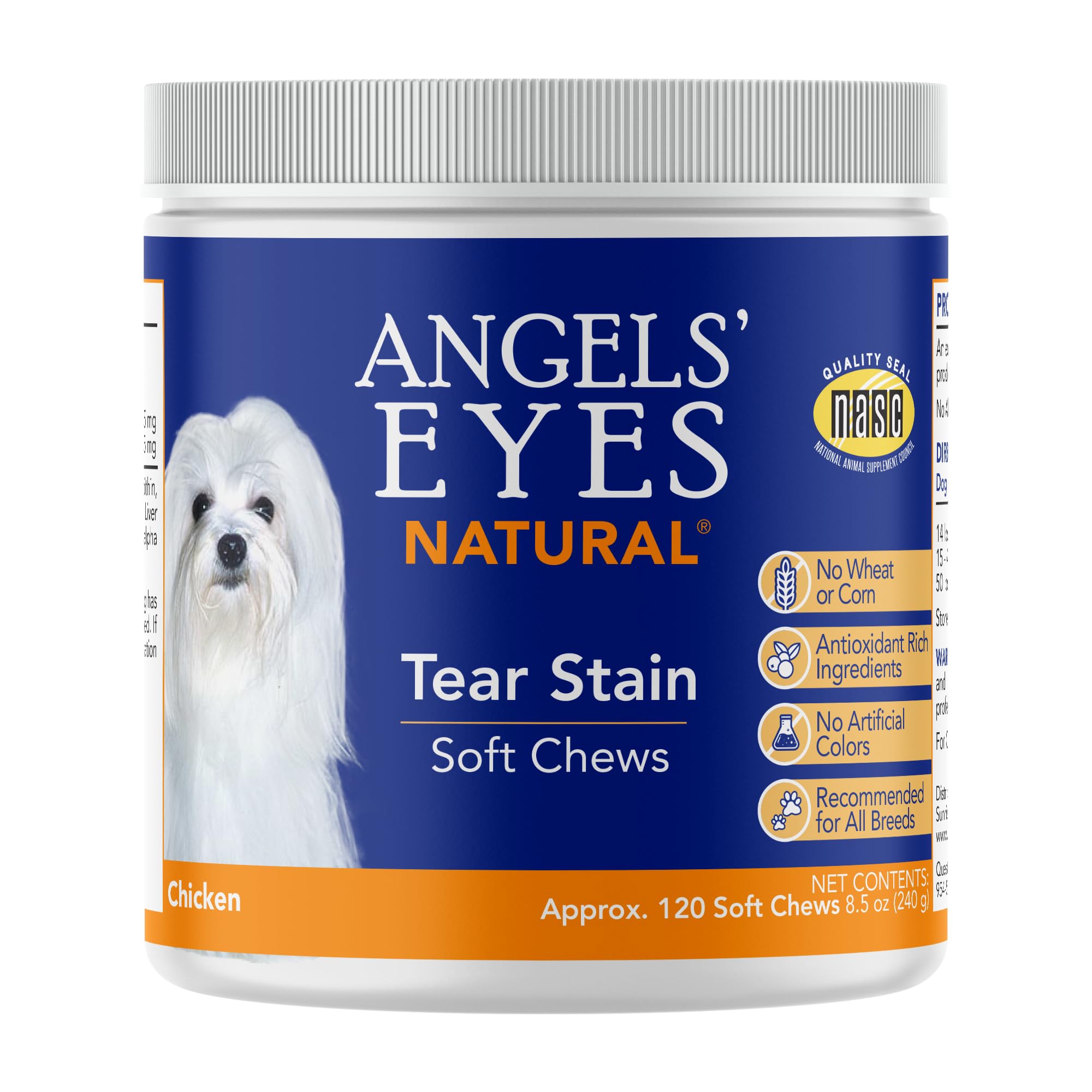 ANGELS EYES Natural Tear Stain Prevention Soft Chews for Dogs | Chicken Flavor| For All Breeds | No Wheat No Corn | Daily Suppl