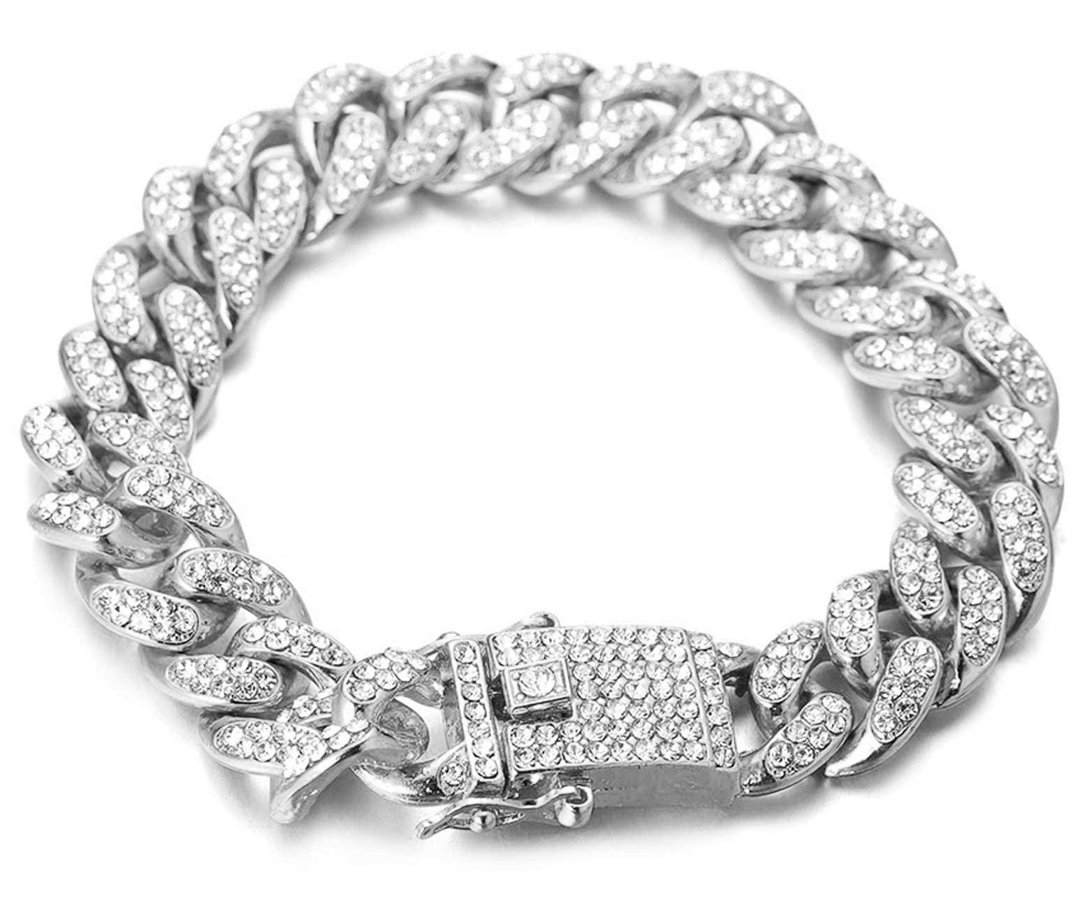 Halukakah Cat Collar - Carat - Iced Out Diamond Cuban Link Gold Chain For Cats & Kittens - Platinum Plated 9'' Collar Size - For