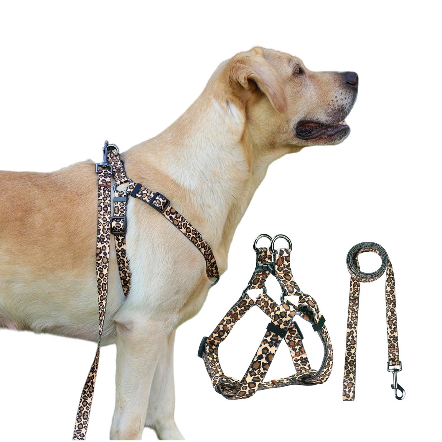 Olahibi Harness And Leash Set, Leopard Pattern, 5Ft Matching Leash, No Pull, Easy Wear For Small Dogs.(S, Brown Leopard)