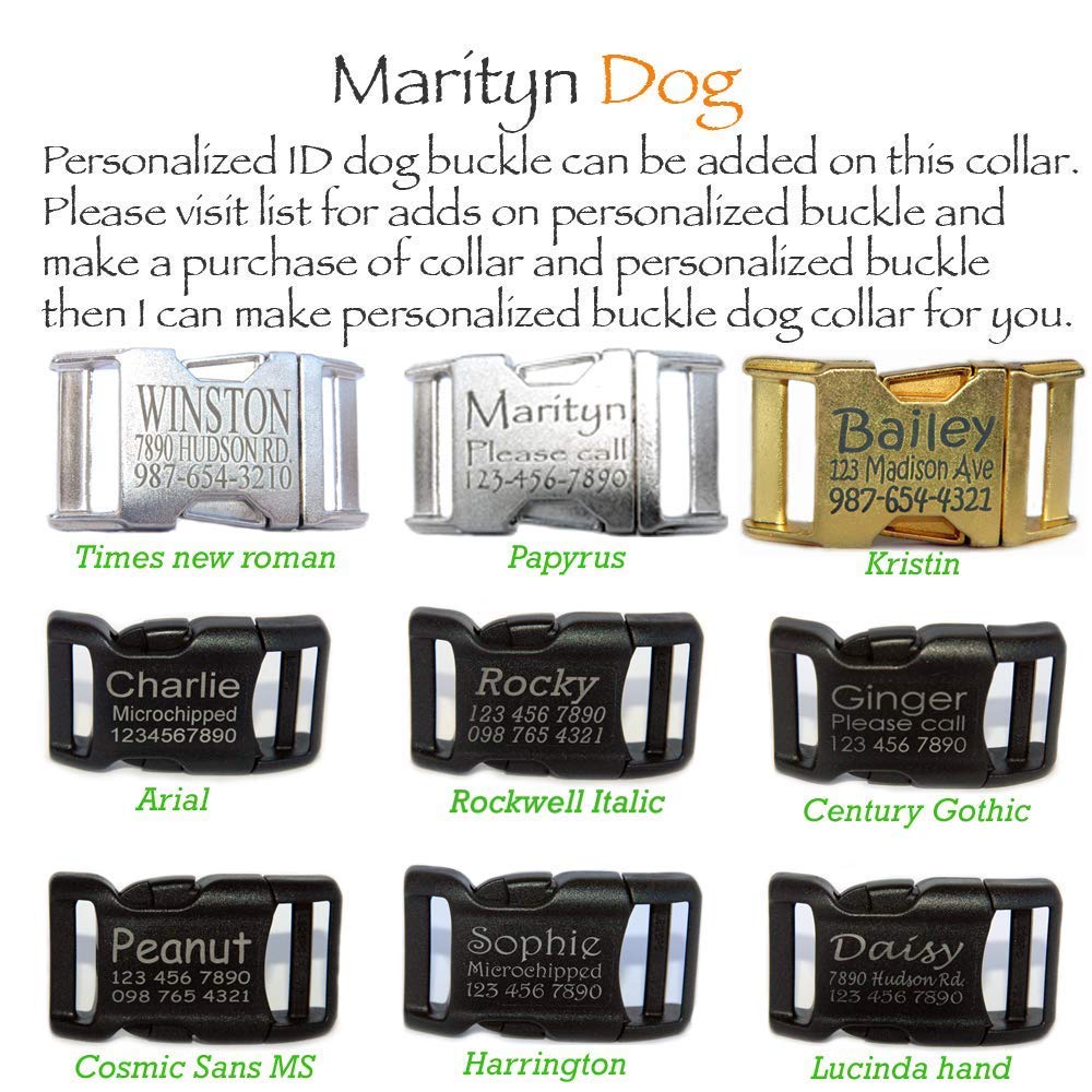 Martingale Dog Collar Personalized Id Laser Engraved Silver Gold Metal Black Plastic Buckle