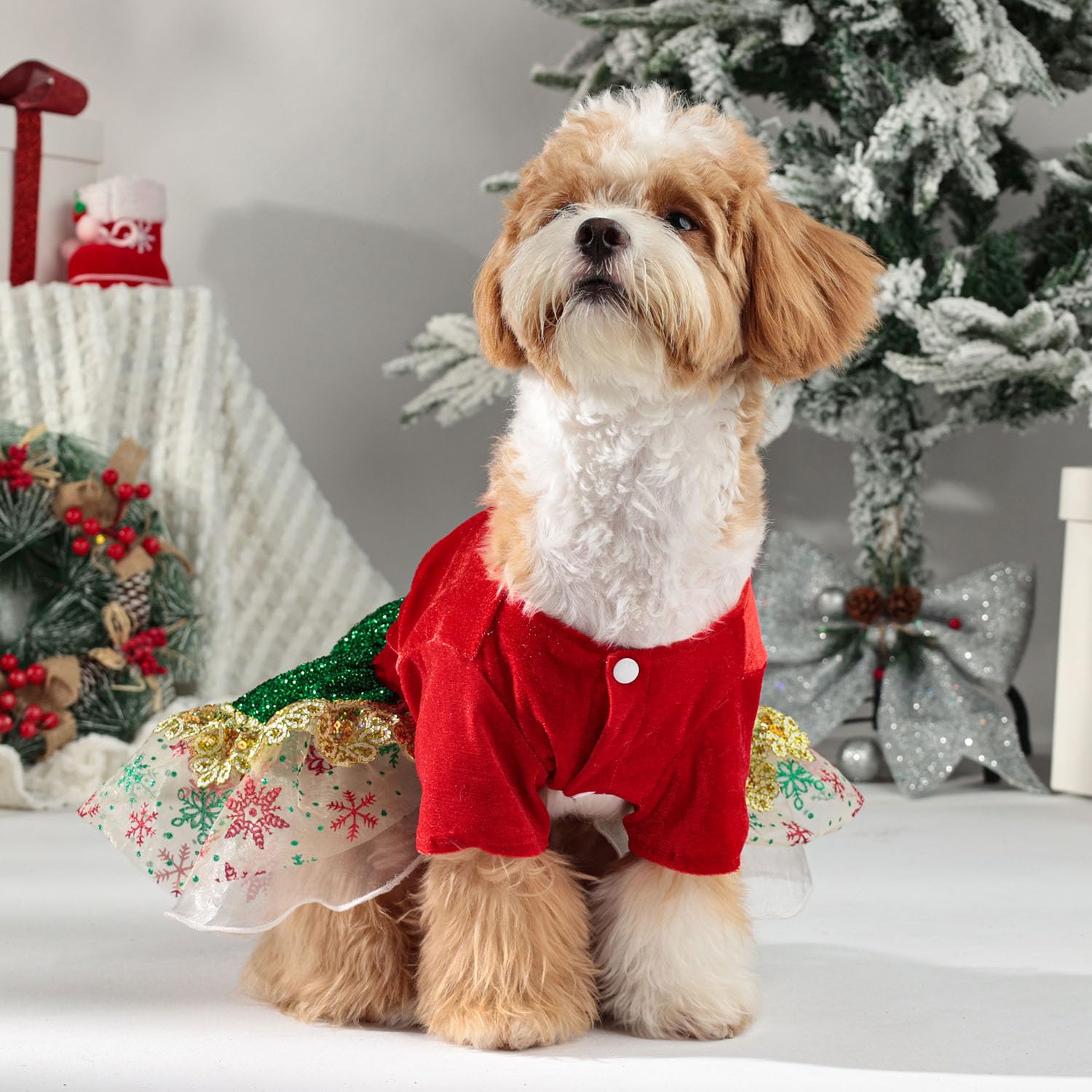 Muyaopet Merry Christmas Dog Dress Costume,Sparkly Pet Holiday Tulle Dress,Pet Winter Clothes For Small Dogs Girl,Cat Apparel(Me