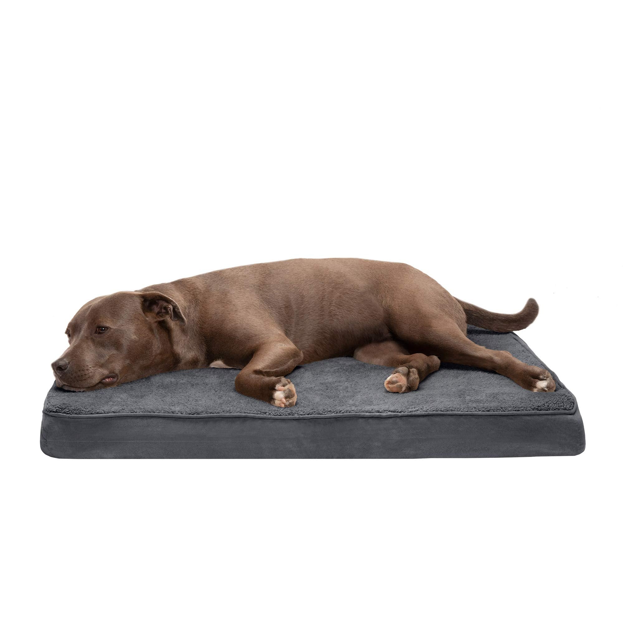 Furhaven Pet Products Terry & Suede Deluxe Cooling Gel Memory Foam Pet Bed For Dogs & Cats - Gray, Large