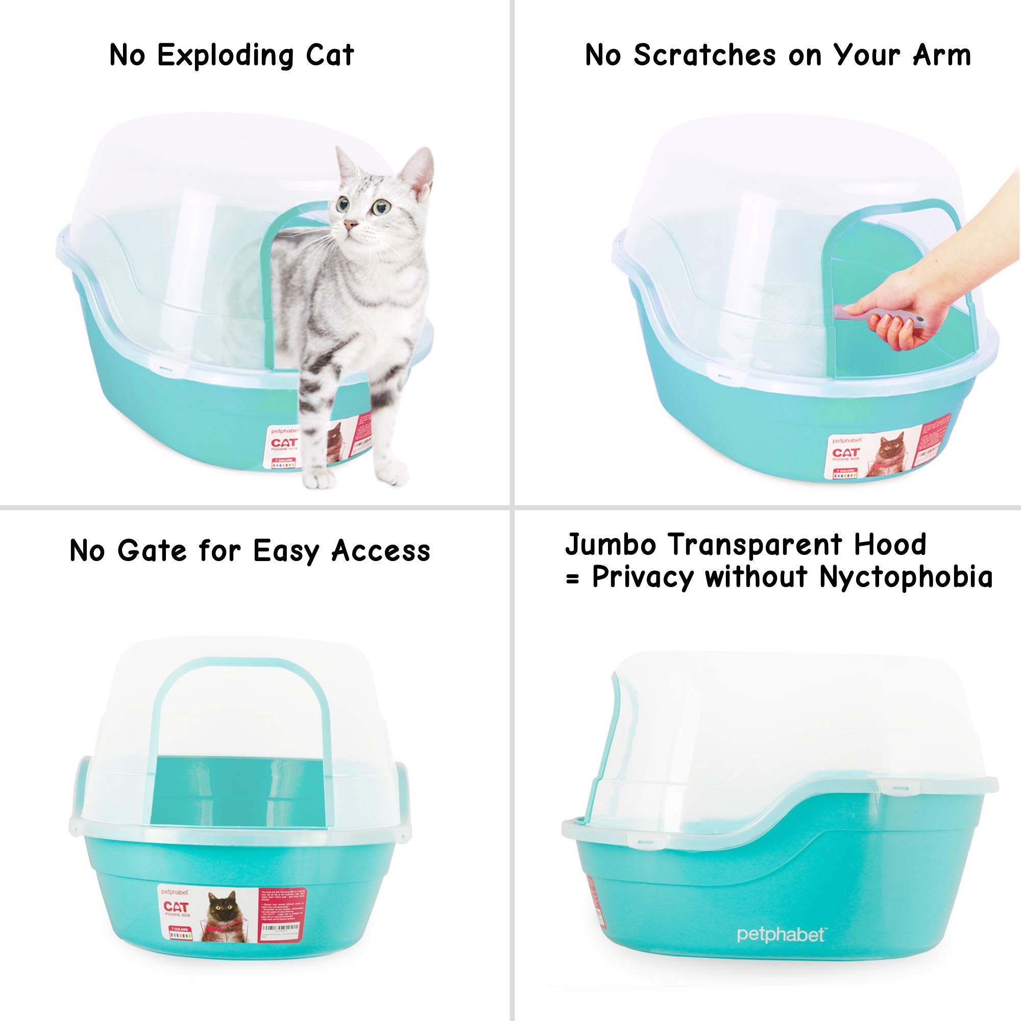Petphabet Jumbo Hooded Cat Litter Box, X-Large Teal, Plastic, Model 4346885632
