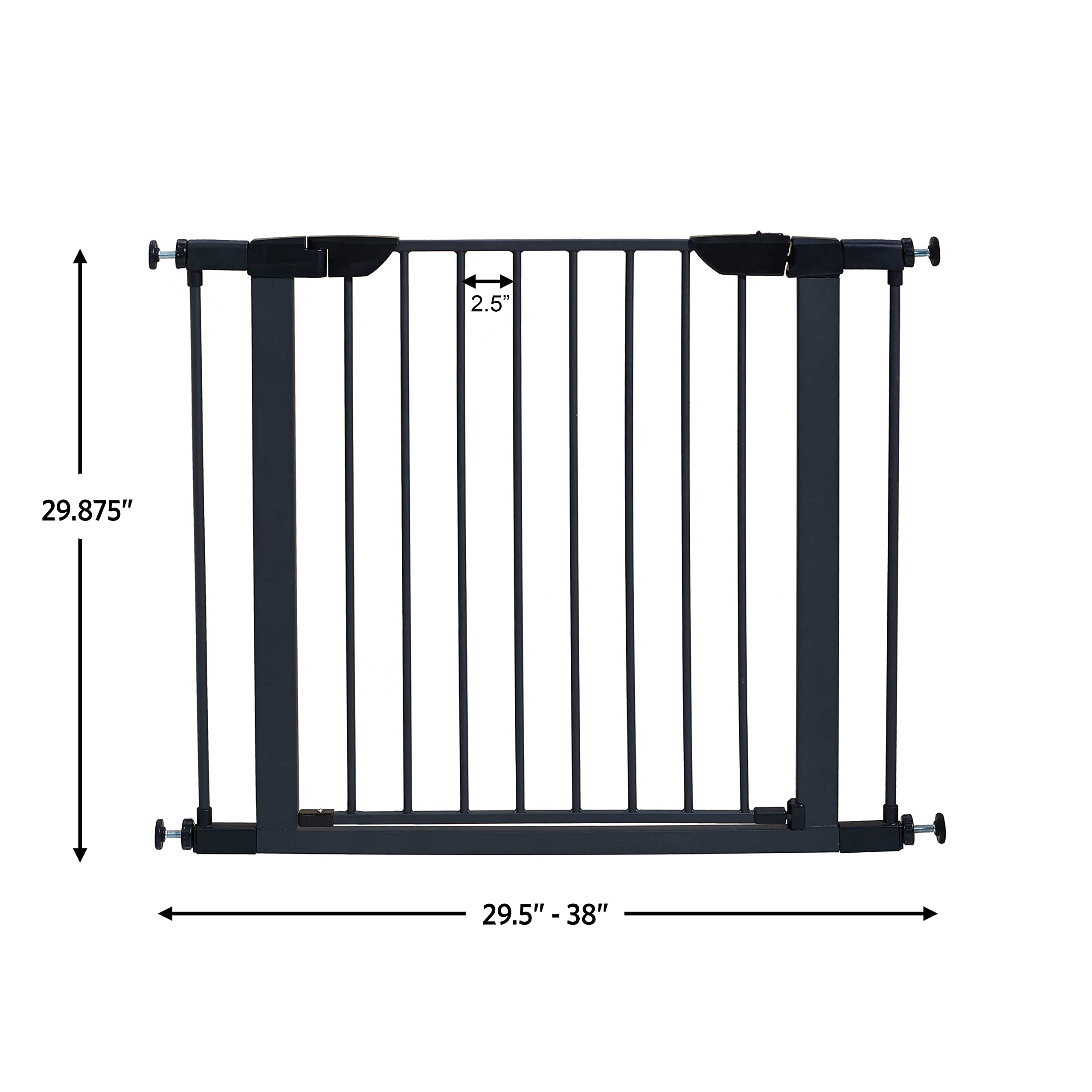 Midwest Homes For Pets 29 Inches Tall Walk-Though Graphite Steel Pet Gate, Pressure Mounted Dog Gate Measures 29H X 29.5-38W Inches & Includes Two 3-Inch-Wide Extensions, Graphite