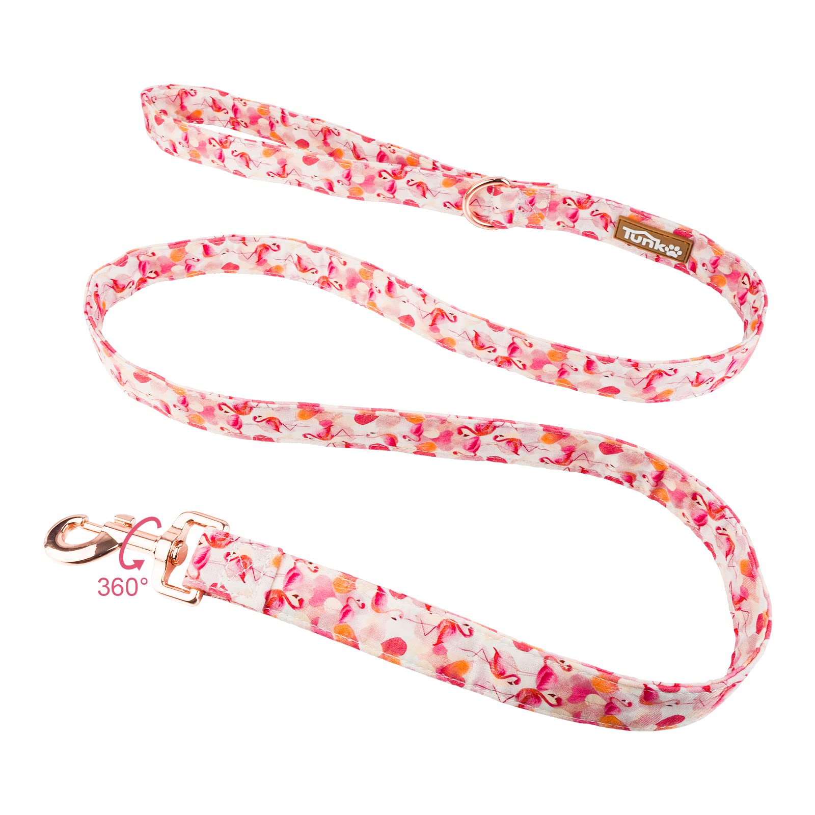 Tunkoo Pink Flamingo Heart Dog Leash - Stylish, Safe, Comfortable For Small Medium Large Dogs Pets Daily Walking L
