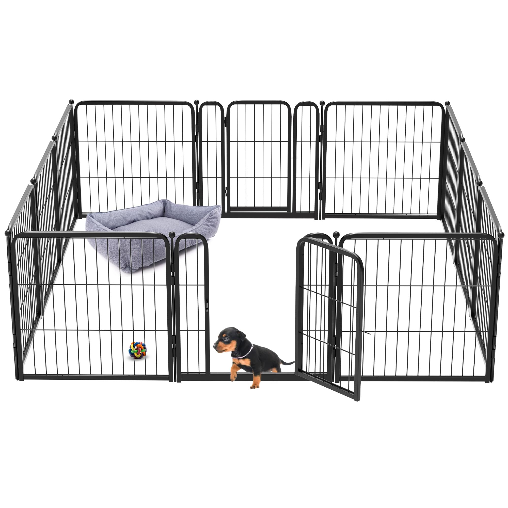 FXW Indoor Dog Playpen - 24" Metal Pet Fence for Small Dogs, 12 Panels, Black