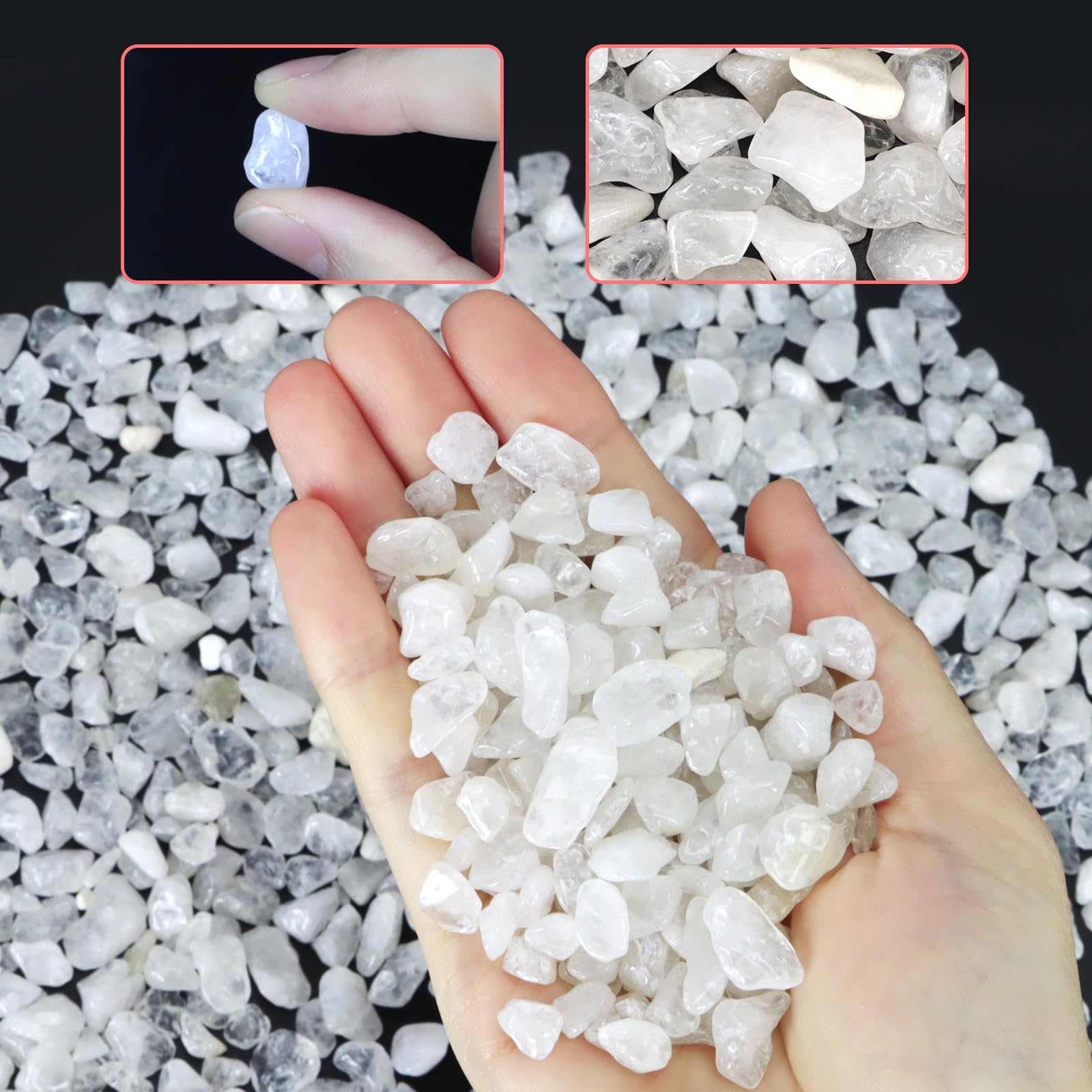 Twdrer 2lb/950g Small Natural White Clear Irregular Shaped Crystal Quartz Rock Tumbled Chips Crushed Stone Healing Reiki Crystal