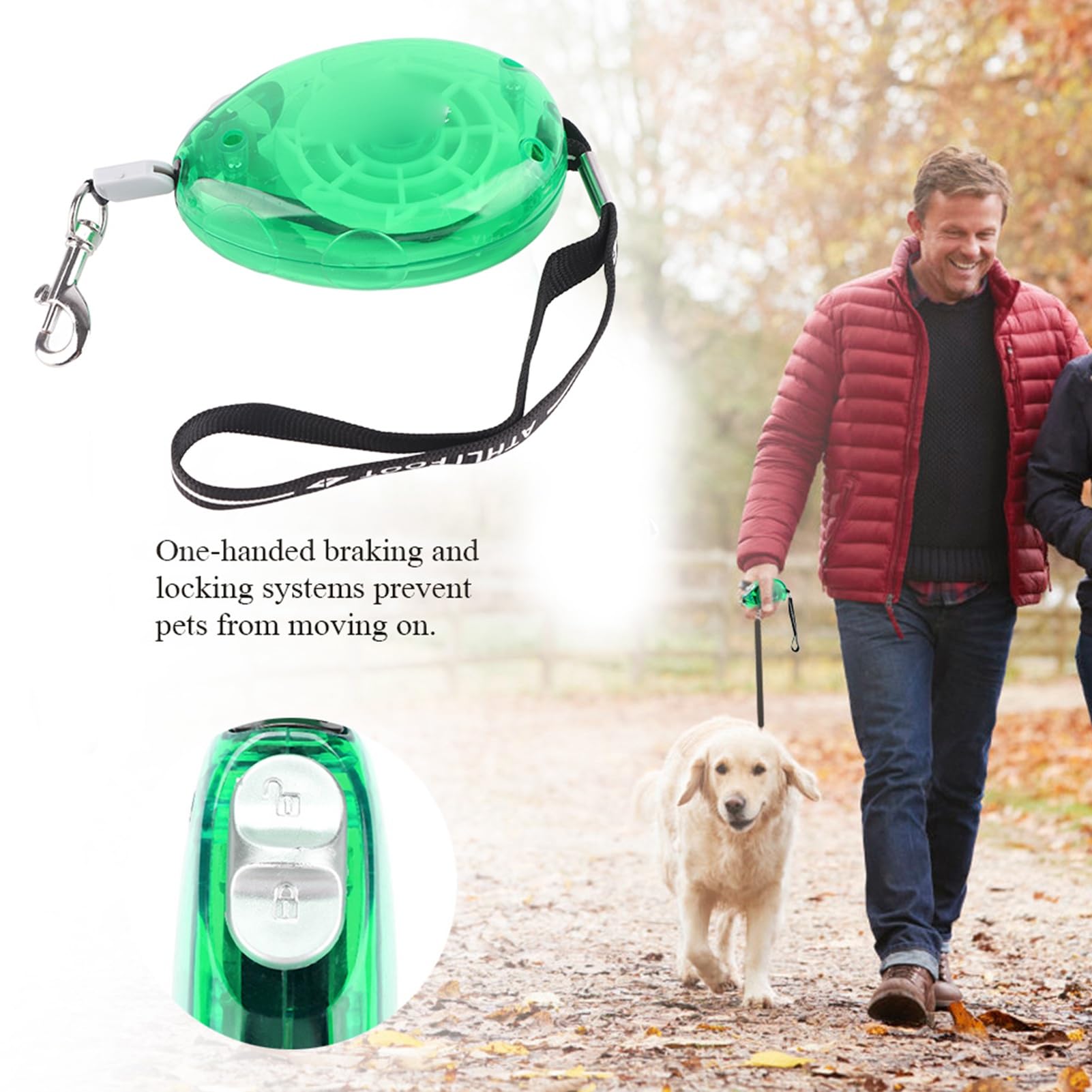 Retractable Dog Leash - Small & Medium Dog Collar - Automatic - Green