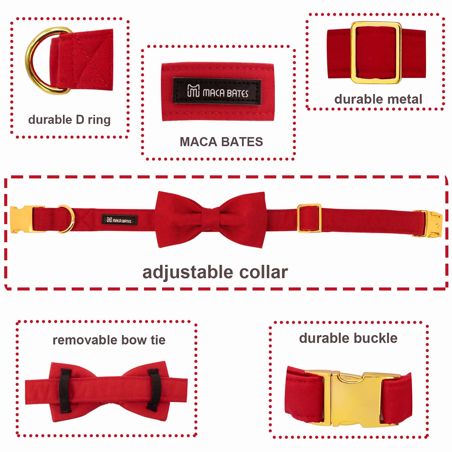 Maca Bates Dog Collar With Bow Bowtie For Dogs Solid Colors Sailor Bow Tie Adjustable Breakaway Red Collars Accessories Birthday