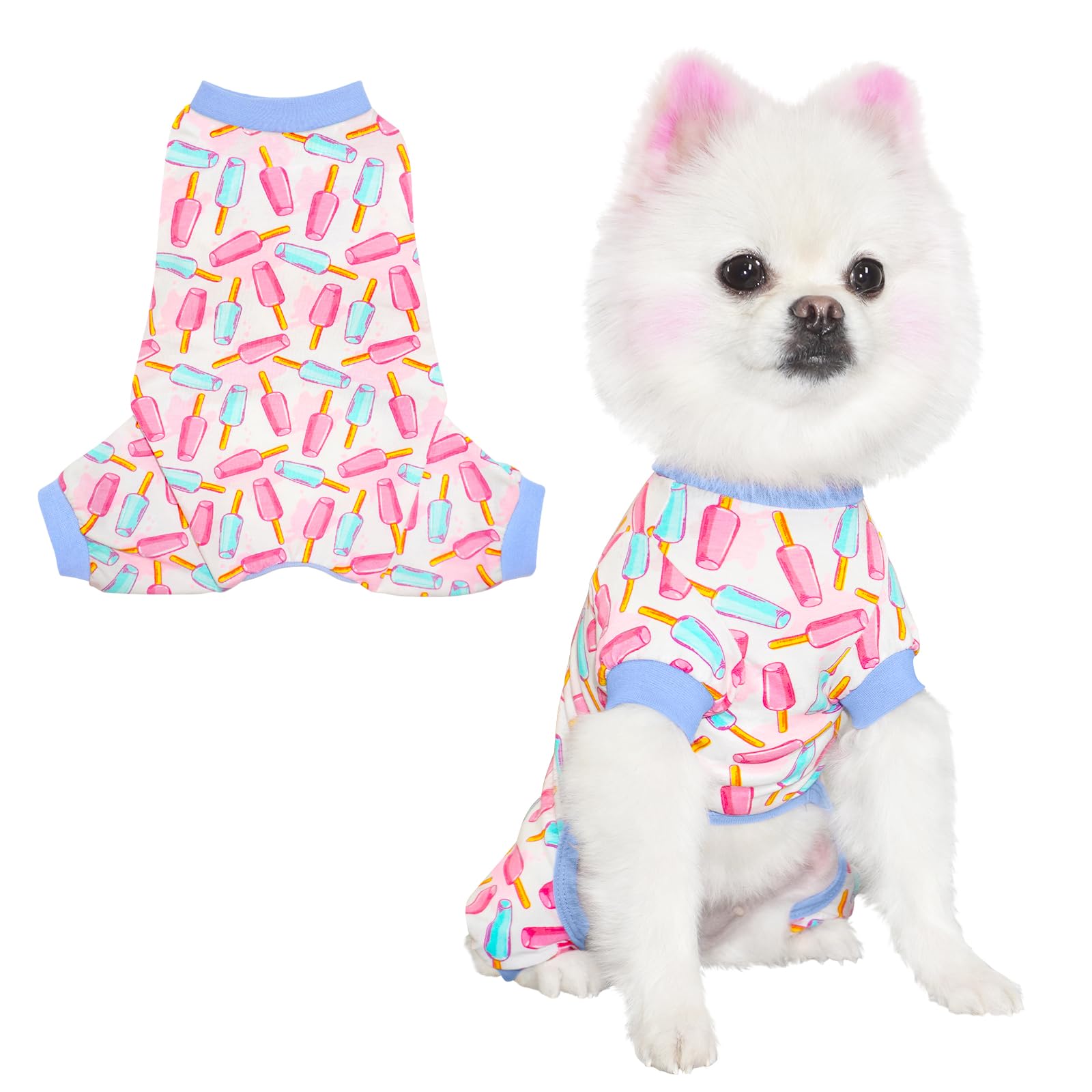 Tony Hoby Dog Pajamas, 4 Legged Dog Pajamas Shirt, Dogs Jumpsuit Clothes Soft Lightweight For Small Medium Dogs (Ice Cream, Xs)