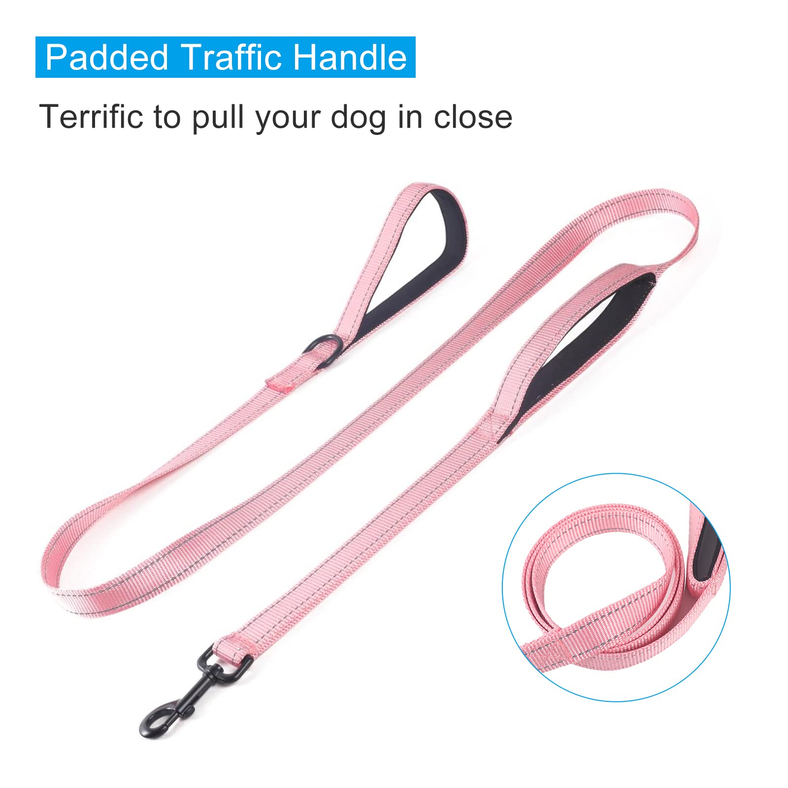 Eco-Clean Dog Leash For Large Dogs, Traffic Padded 2 Handles For Extra Control, 6 Ft Long With Reflective Stitch For Night Walki
