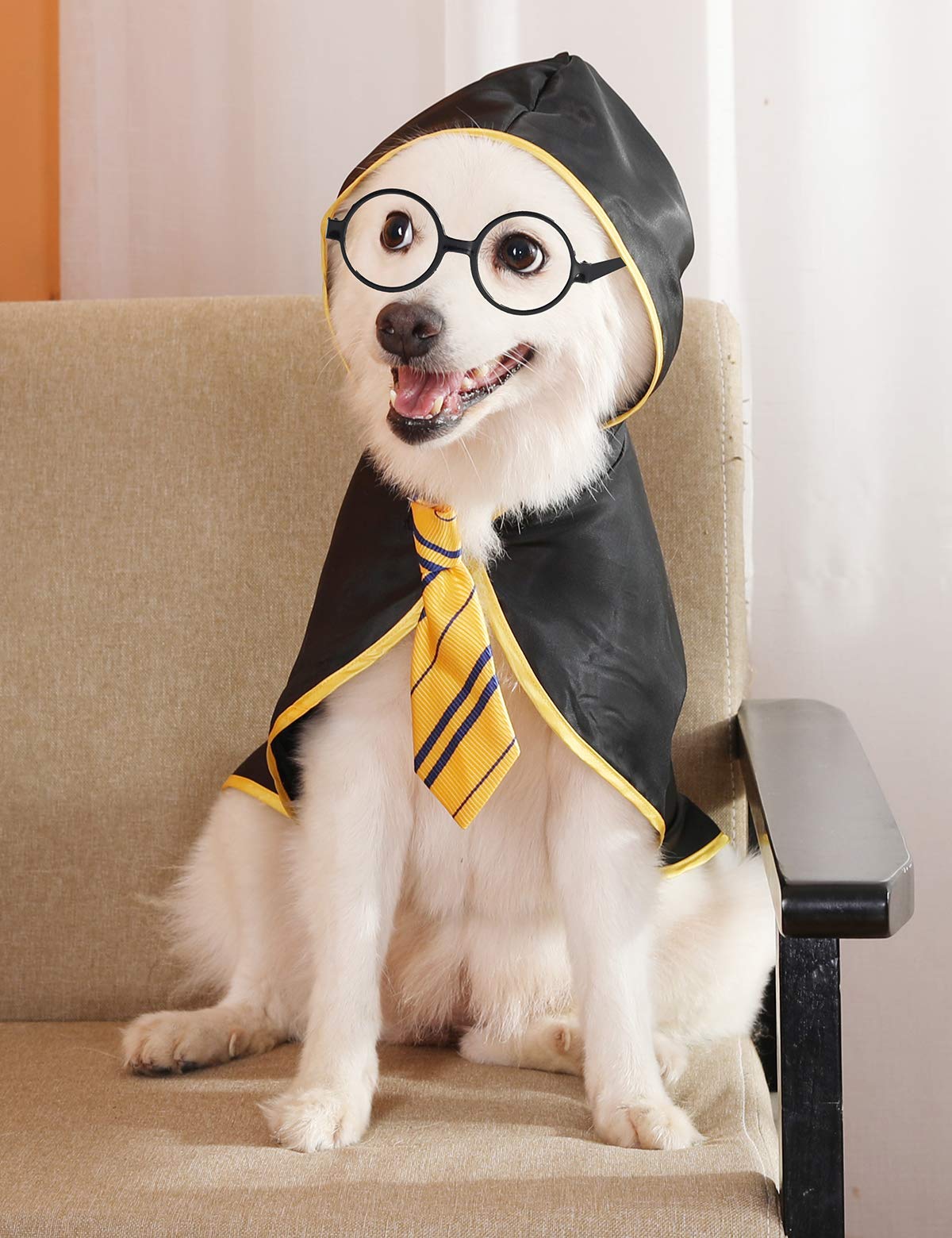 Coomour Halloween Dog Costume Wizard Pet Shirt Funny Cat Clothes For Dogs Cats Clothing Outfits With Glasses (Small,Yellow)