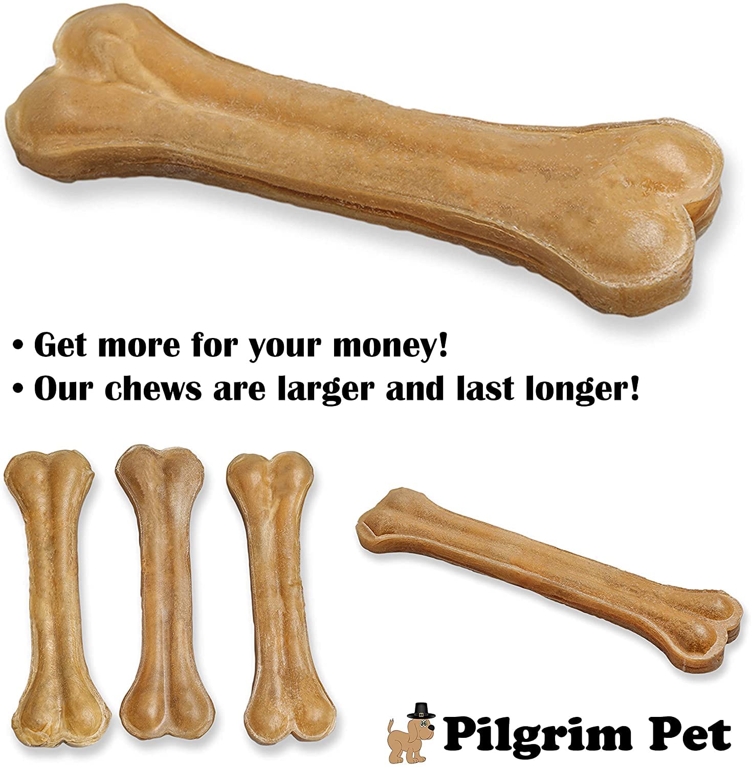 Pilgrim Pet 5-Pack of Premium Compressed Rawhide Bones for Dogs - Long Lasting 100% All Natural Bones for Aggressive Chewers (Me