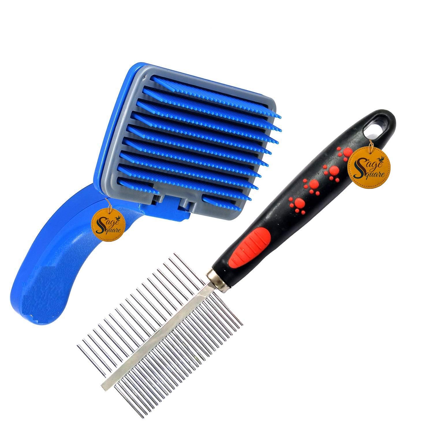 Sage Square 2 In 1 Pet Brush For Dog/Puppy/Kitten/Cat, Pet Comb For Grooming, Massager & Safety Brush From Mites/Lice/Ticks Comb