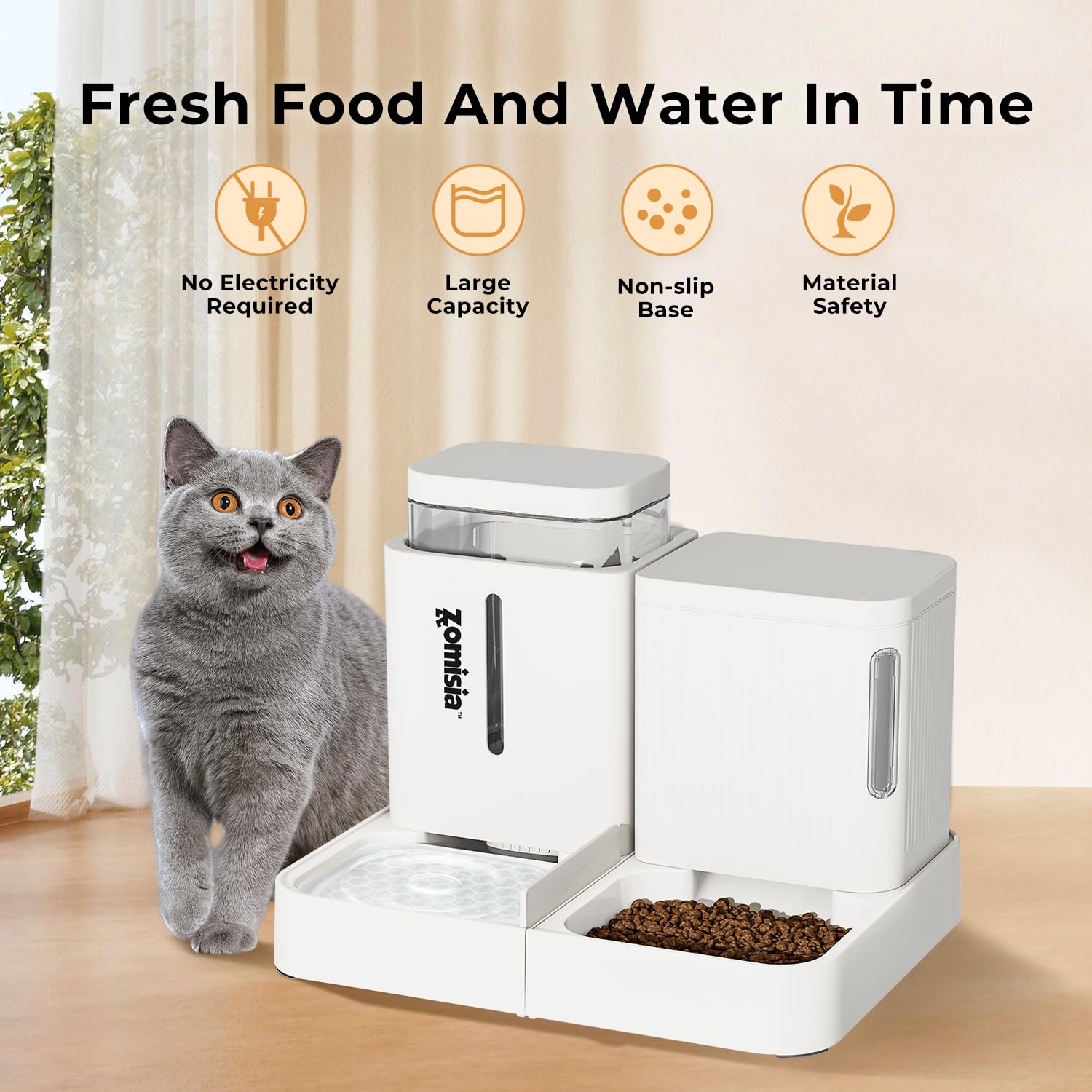 ZOMISIA Gravity Cat Feeder and Water Dispenser, 2 in 1 Cat Self Feeder with 180 Degree Rotatable, 2 Pack Automatic Feeding Large