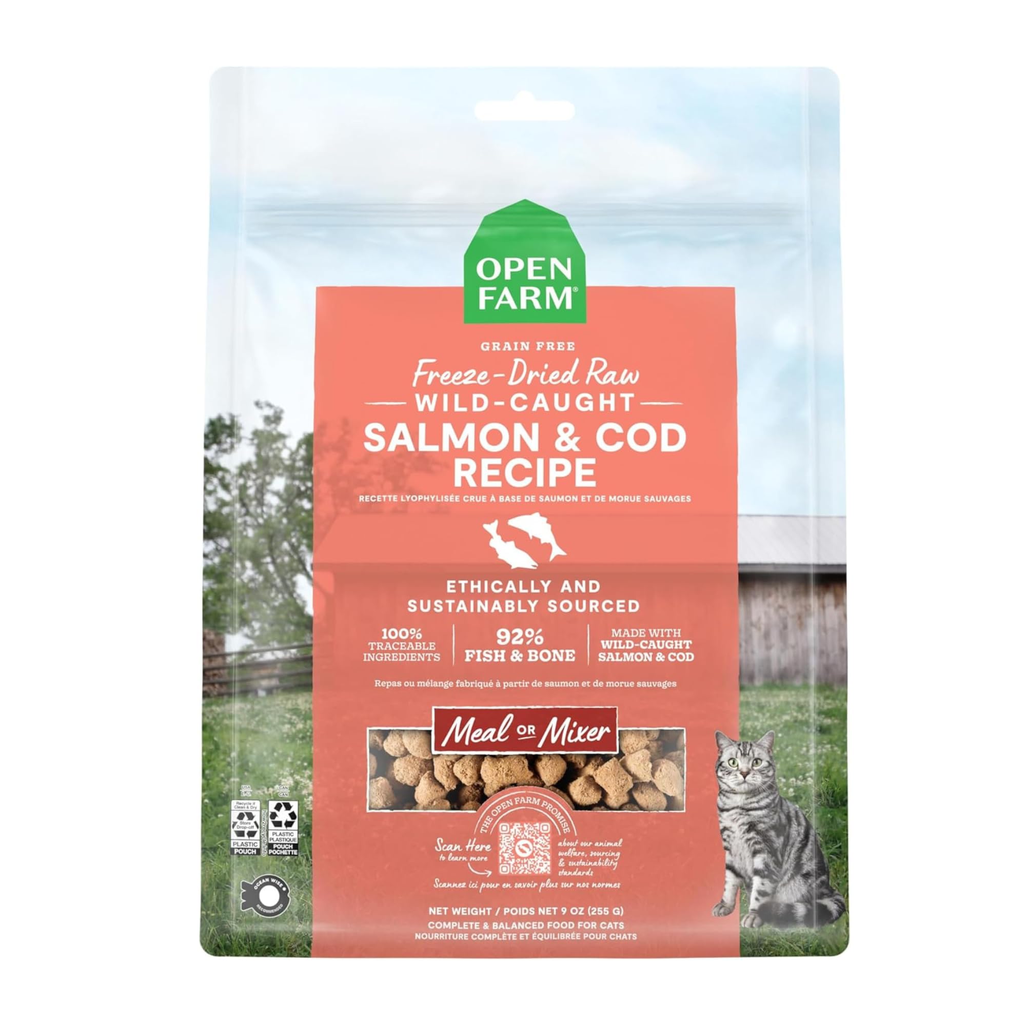 Open Farm, Freeze Dried Raw Cat Food, Complete Meal Morsels or Cat Treats with 92% Meat, Organs & Bone, Wild-Caught Salmon & Cod