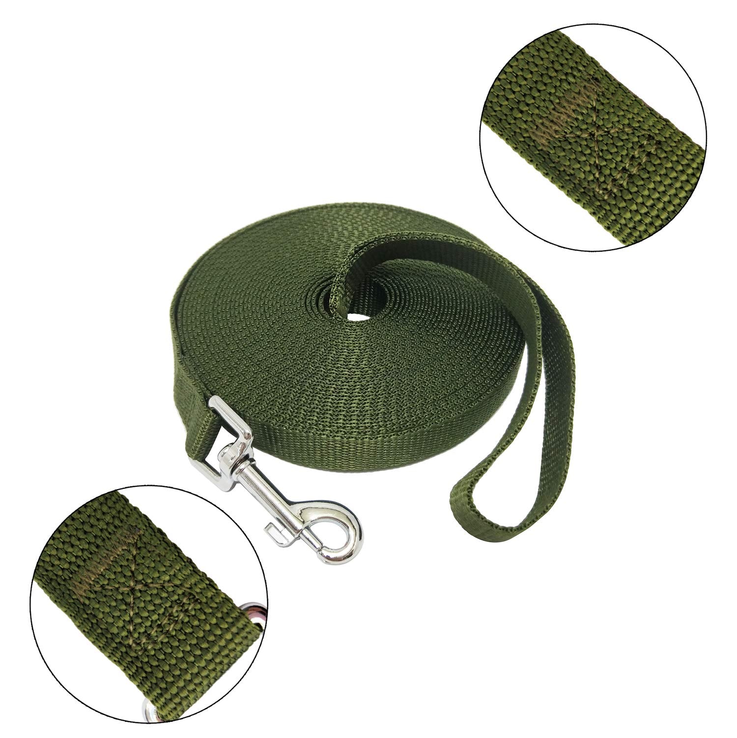 Nylon Training Dog Leash For Small Medium Large Dogs, 15Ft 20Ft 30Ft 50Ft Long Leash Dog/Puppy Lead For Obedience Recall Training, Camping (15Ft, Green)