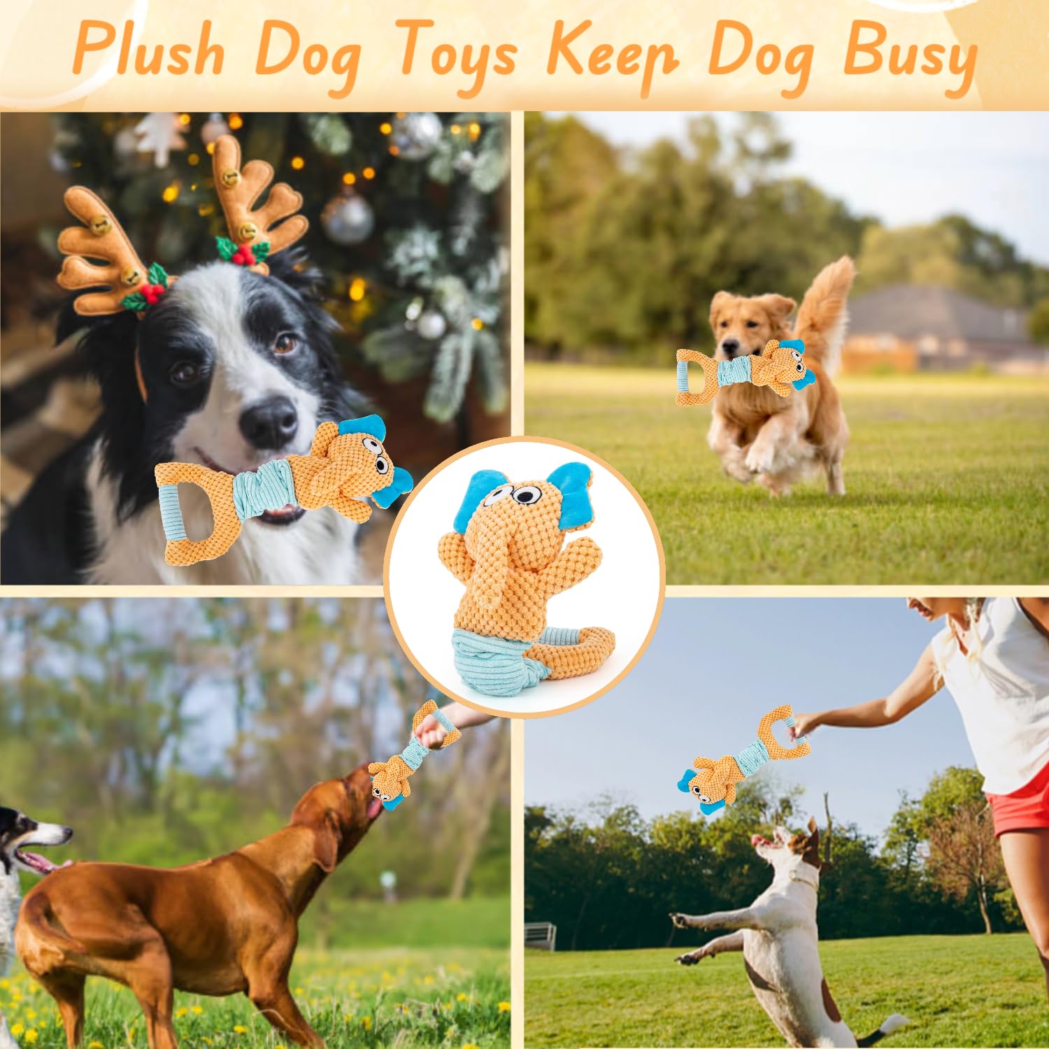 BIKIISEN Interactive Dog Toys for Boredom, Plush Crinkle Squeaky Dog Toys, Tug of War Dog Toys, Dog Chew Toys, Dog Puzzle Toys f